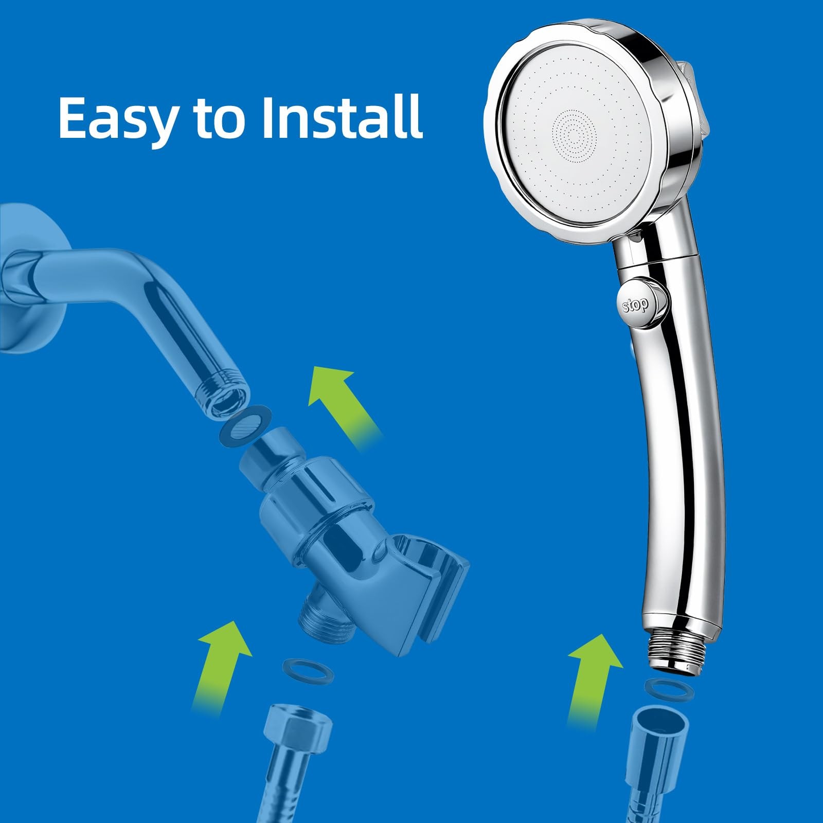High Pressure Handheld Shower Head with ON/OFF Pause Switch 3 Spray Modes