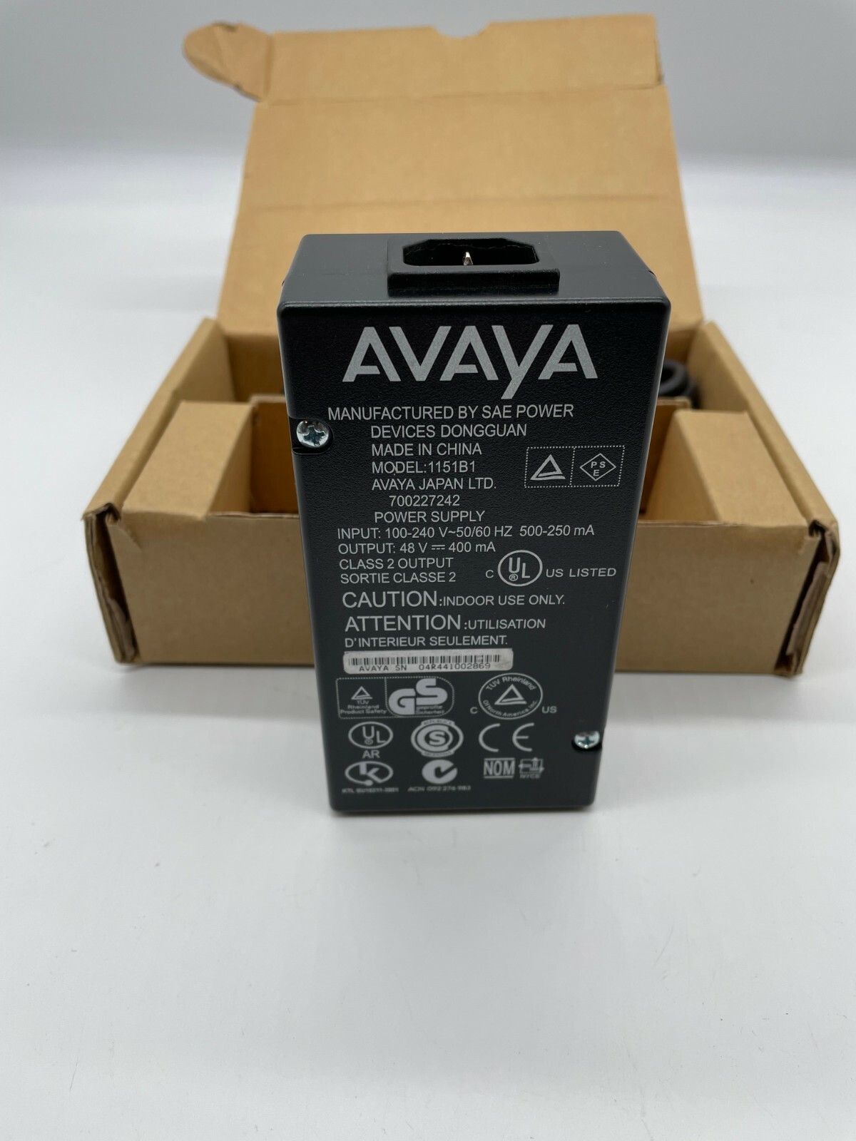 Genuine Avaya 1151B1 Power Supply 700227242 IP Phone 48V 400mA w/ Power Cord