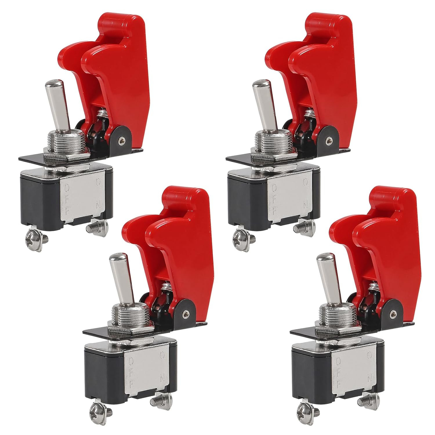 AITRIP 4 Pack Heavy Duty Rocker Toggle Switch 12V 20A Red Cover SPST On/Off 2Pin