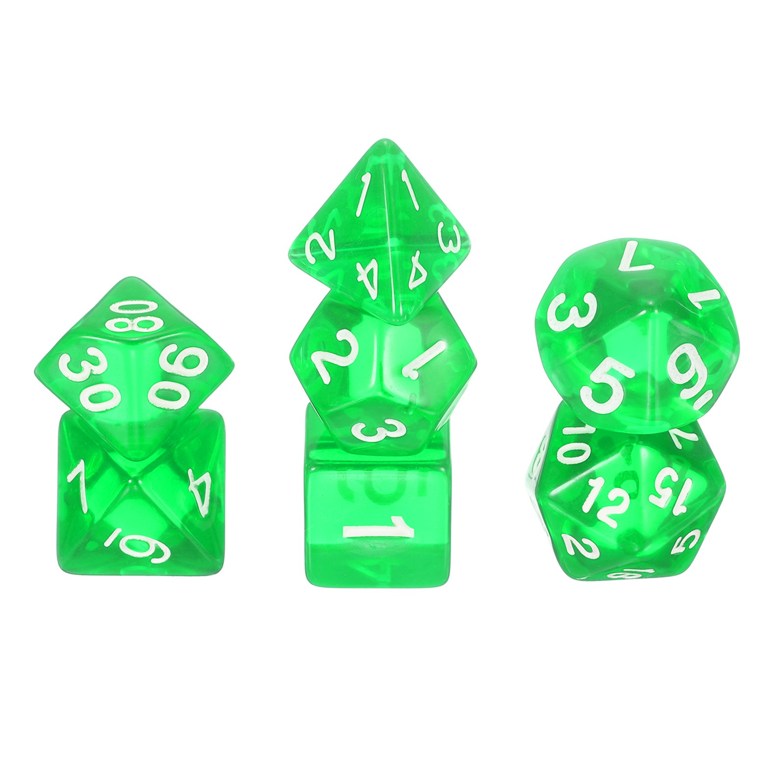 7Pcs Polyhedral Dice for Role Playing Games Transparent Green