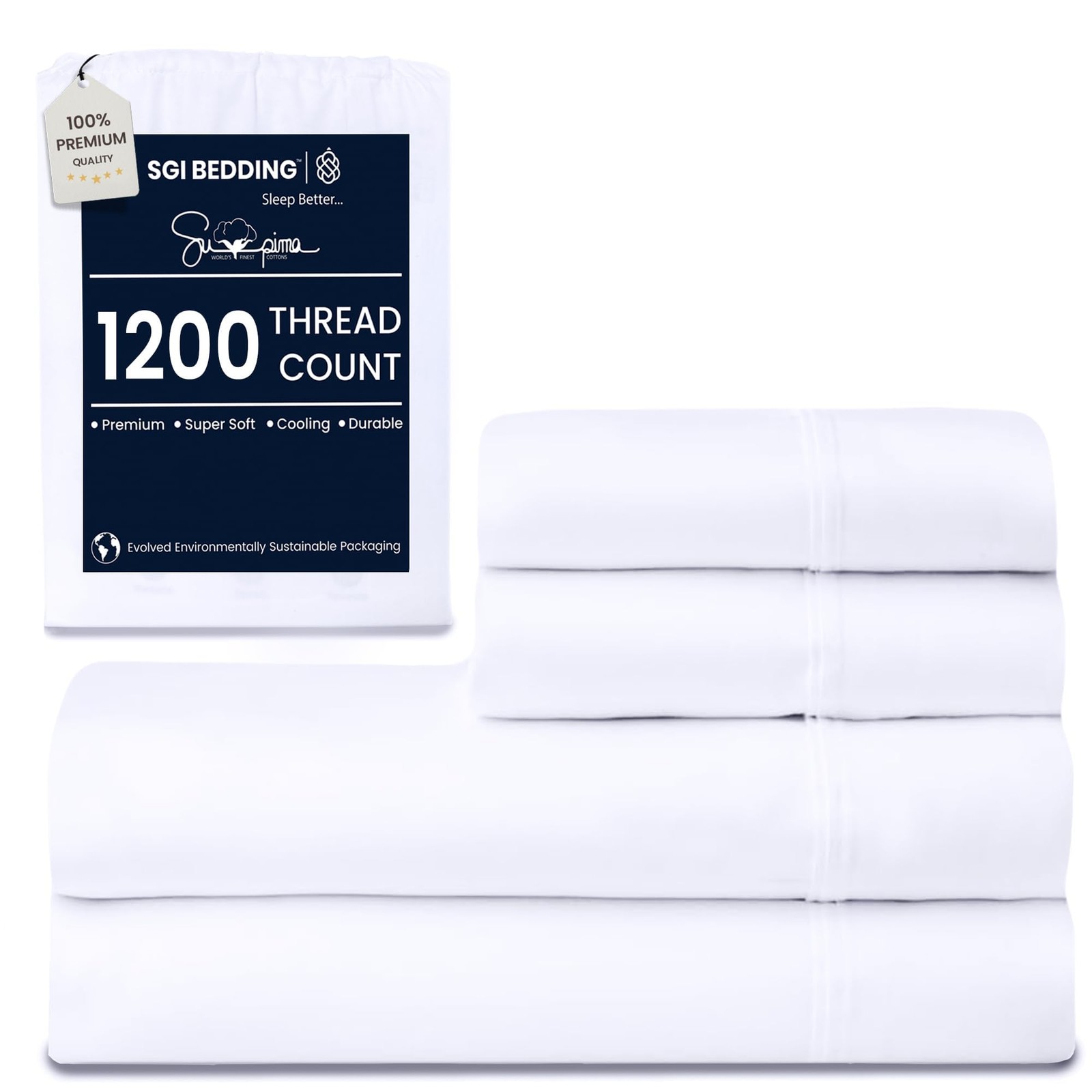 SGI Supima Cotton Queen Sheet Set – Ultra Soft, Cooling & Deep Pocket 18” Fit...