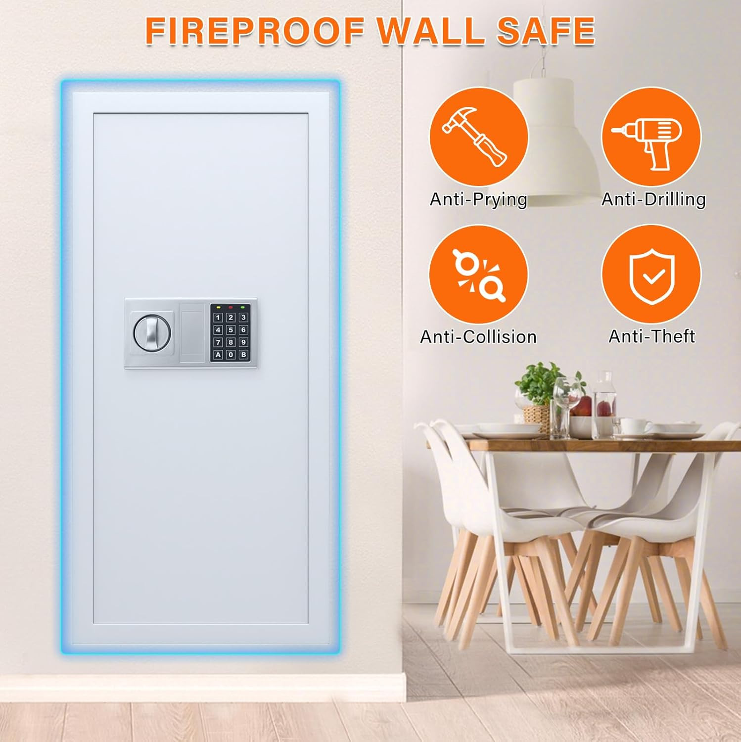 Fireproof In-Wall Safe with Combination Lock & 3 Shelves for Jewelry & Documents