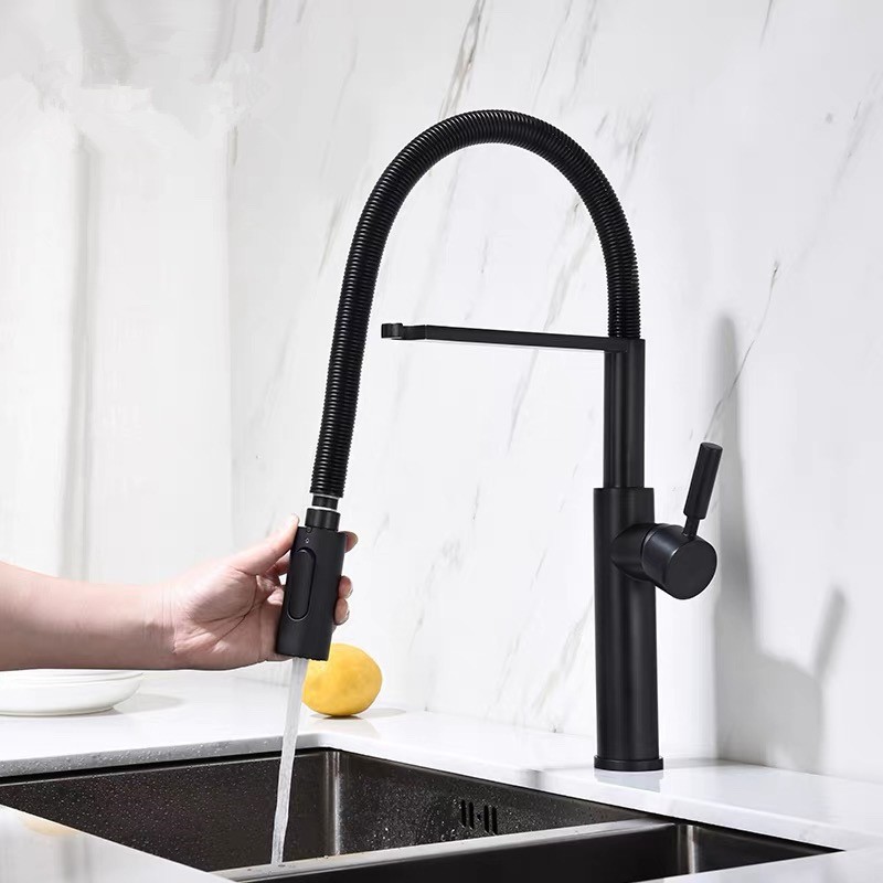 Black Kitchen Sink Mixer Tap Pull Down Sprayer Pull Out Single Lever Faucet