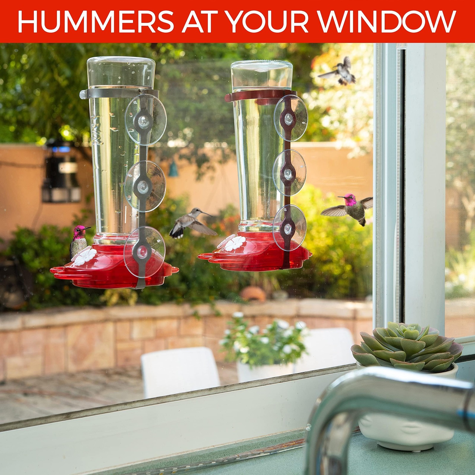 Large Leak Proof Window Hummingbird Feeders for 1 Pack, Read and Crystal