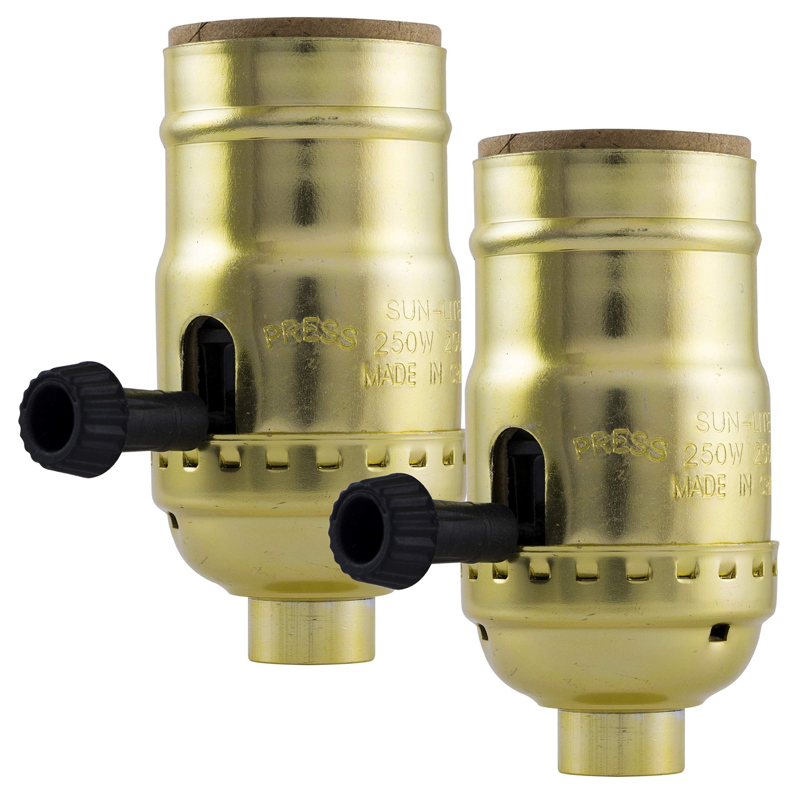 Power Gear 3-Way Lamp Socket, Medium Base, Turn for 2 Pack, Gold