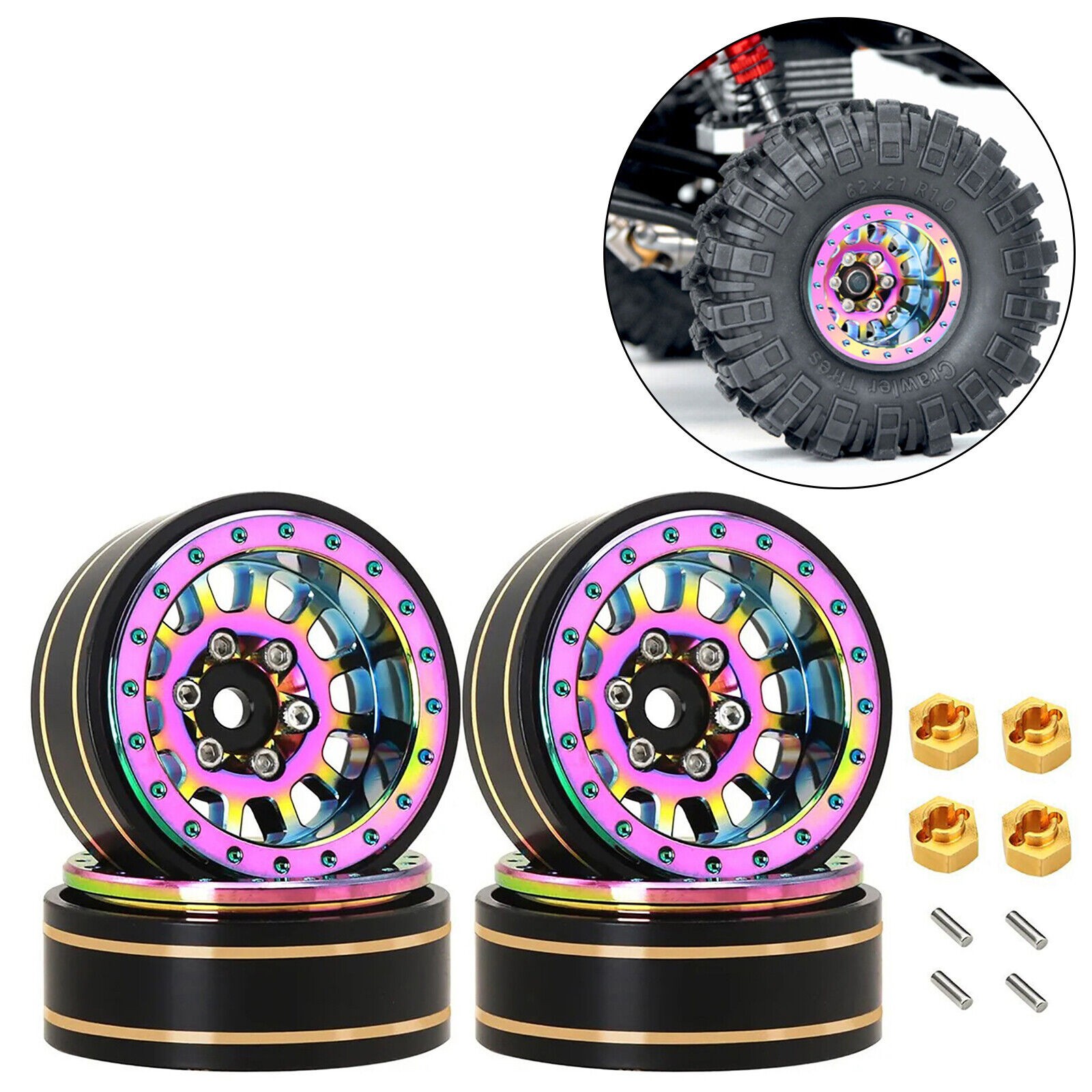 4x 1.1" Brass Beadlock Wheel HUB Rims For Traxxas TRX4M 1/24 Axial SCX24 RC Car