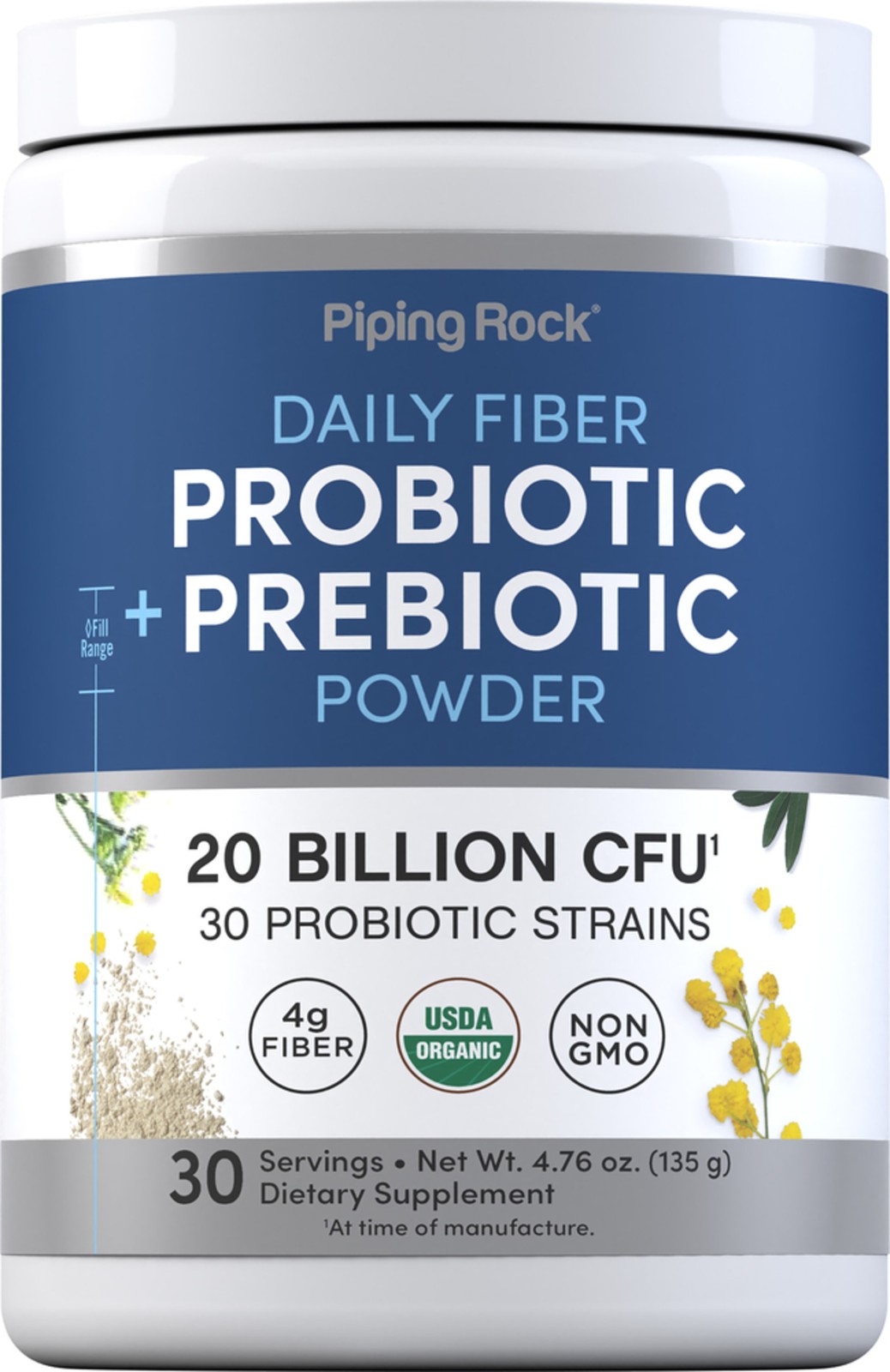 Probiotic and Prebiotic Powder | 20 Billion CFU | 4.76 oz | by Piping Rock
