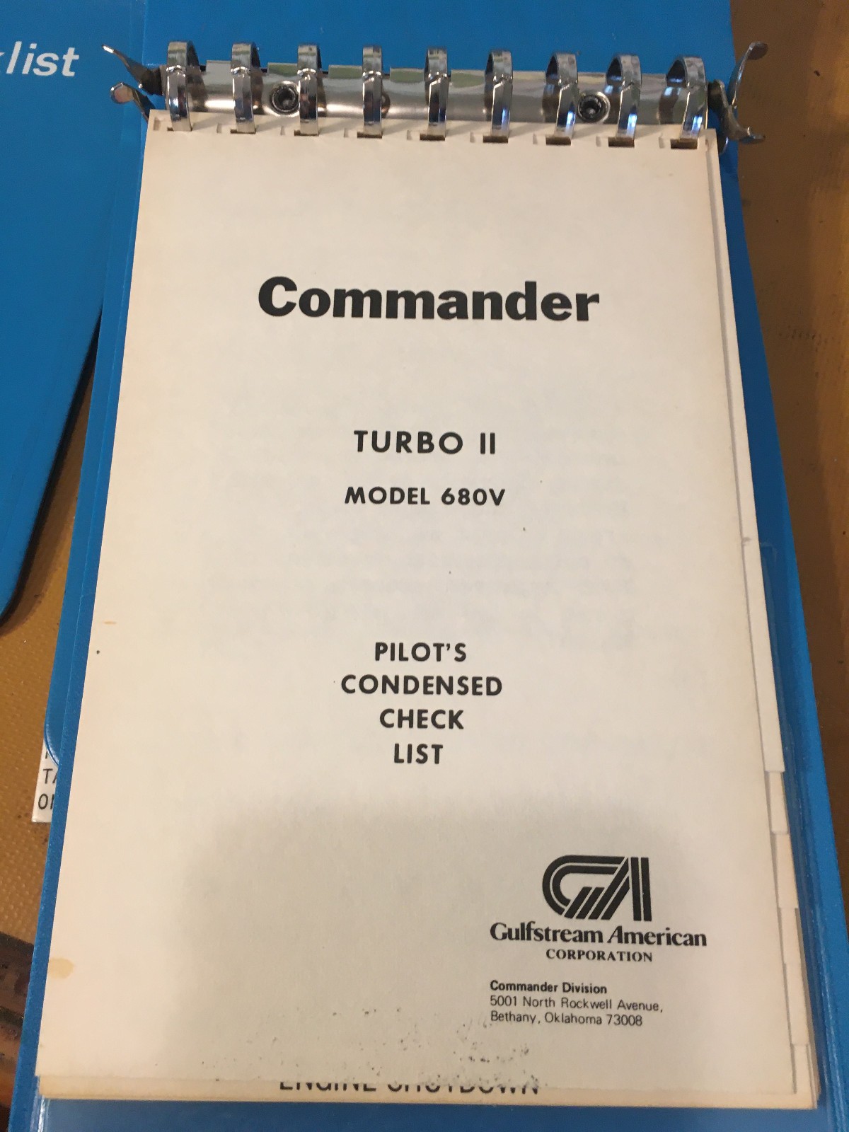 Turbo II Commander 680V Pilot's Condensed Check List