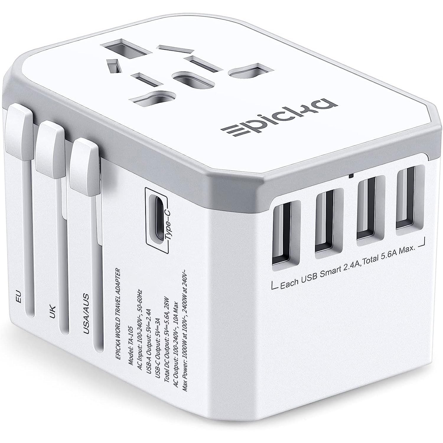 EPICKA Universal Travel Adapter, European Plug Adapter - White