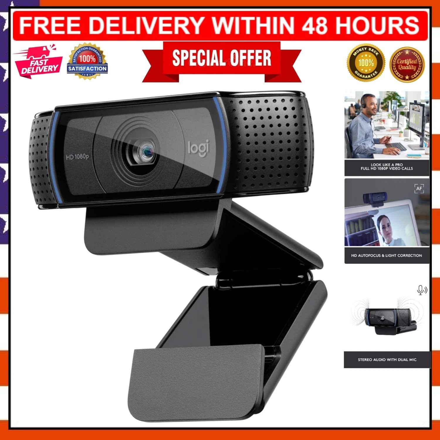 C920 HD Webcam: Perfect 1080p Video Calls with Auto Focus and Noise Reduction