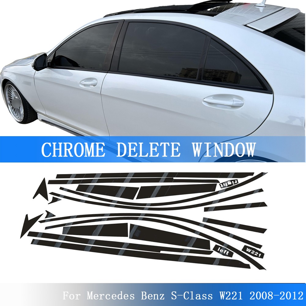 Glossy Black Chrome Delete Window Trims For Mercedes Benz S-Class W221 2005-2012