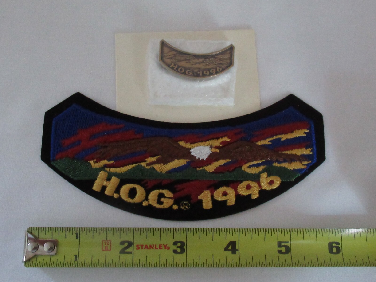 1996 Harley Davidson Owners Group HOG Rocker Patch & Lapel Pin Set