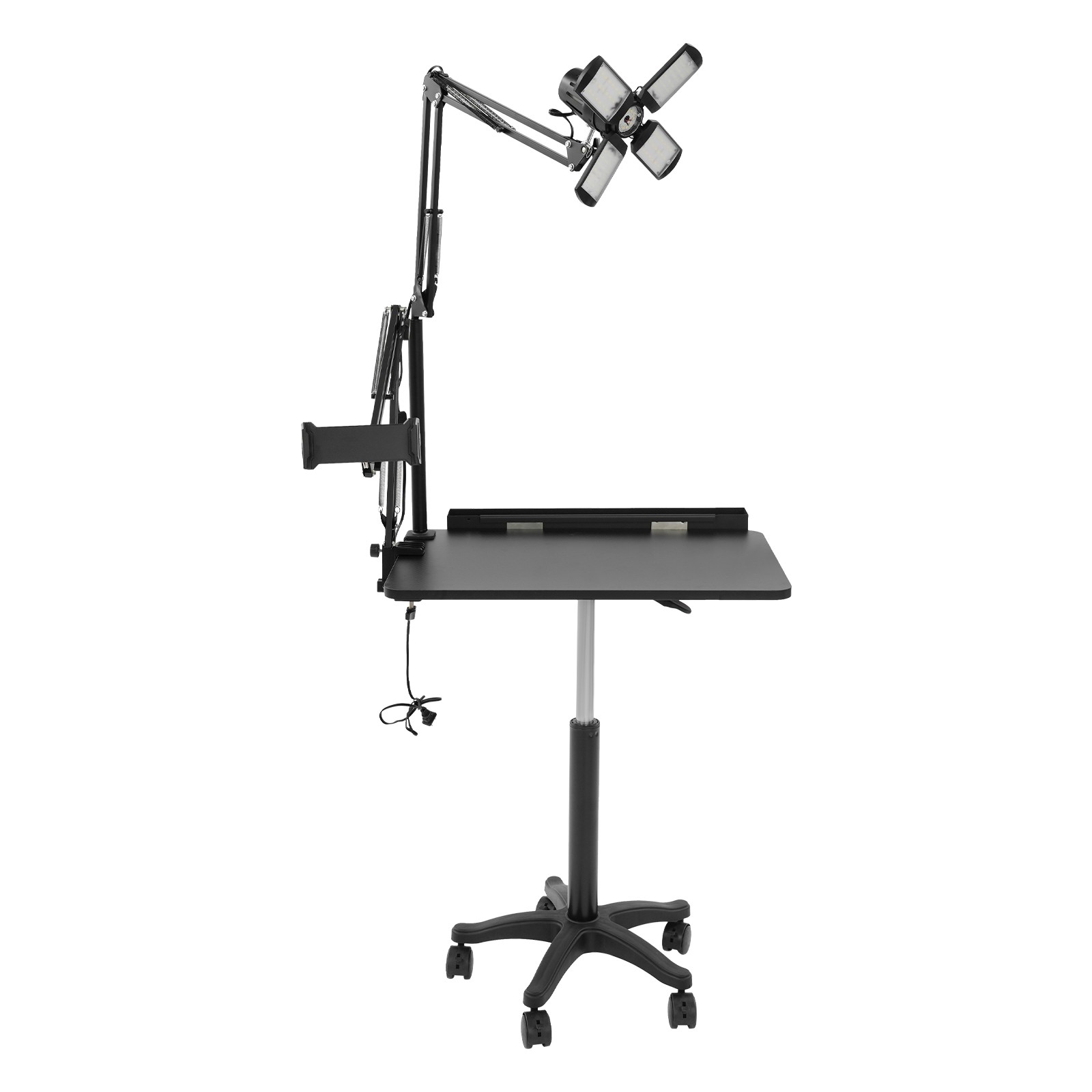 Black Salon Rolling Workstation With Led Light Adjustable Height Workstation