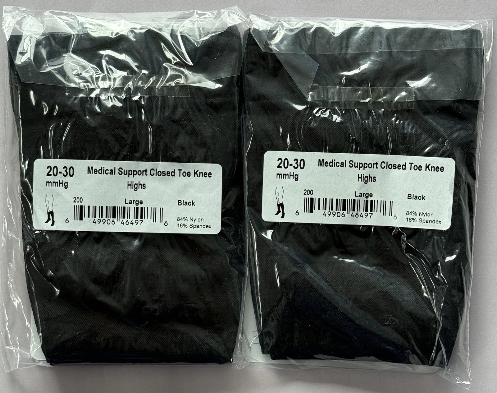 2 Pairs Ames Walker Medical Support Closed Toe Knee High 20-30 mmHg Large Black