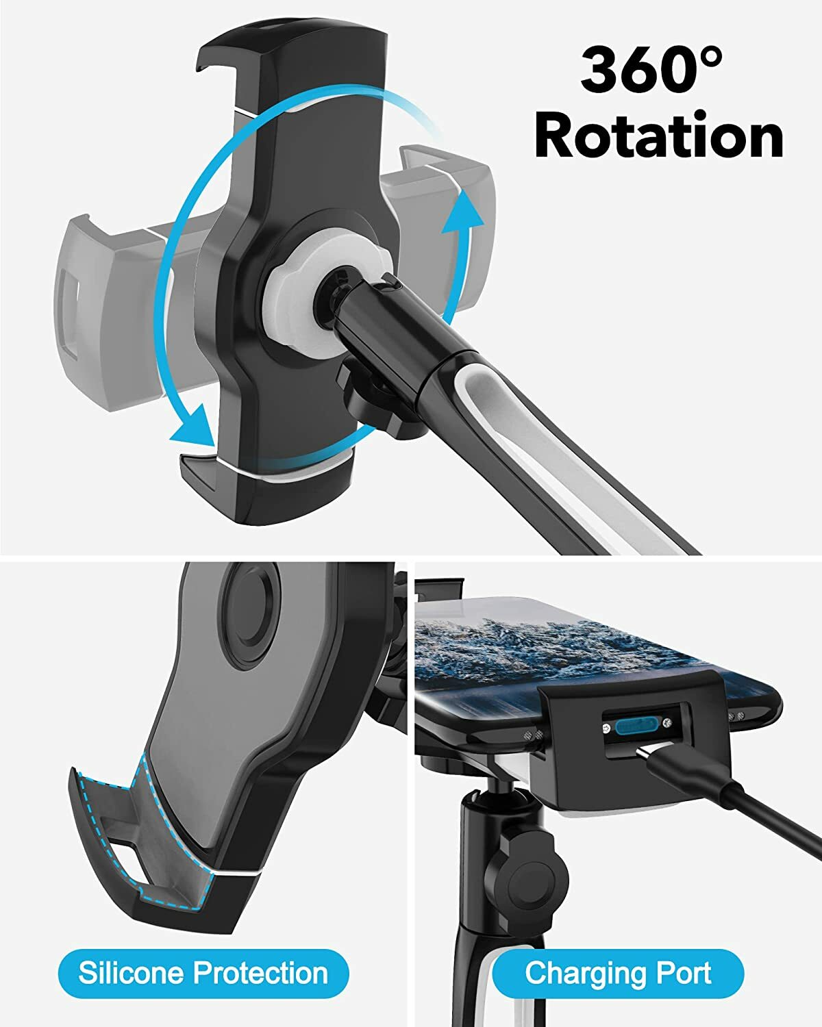 Adjustable Long Arm Tablet Stand Smartphone Holder Desktop Rotating Clamp Mount
