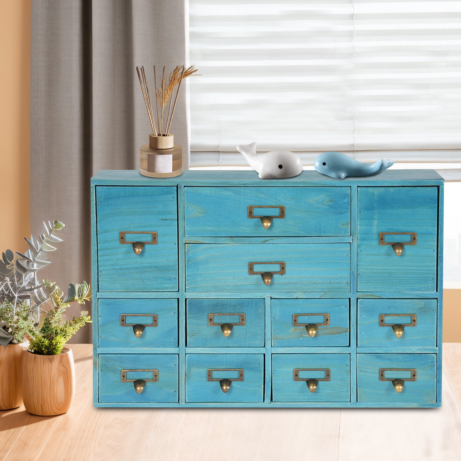 12 Drawers Wooden Desktop Organizer Home Storage Case Cosmetic Dresser Box new！
