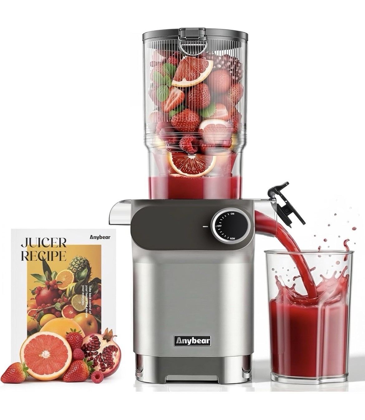 Anybear Cold Press Juicer, 200W Masticating Slow Juicer 4.3" Large Feed Chute