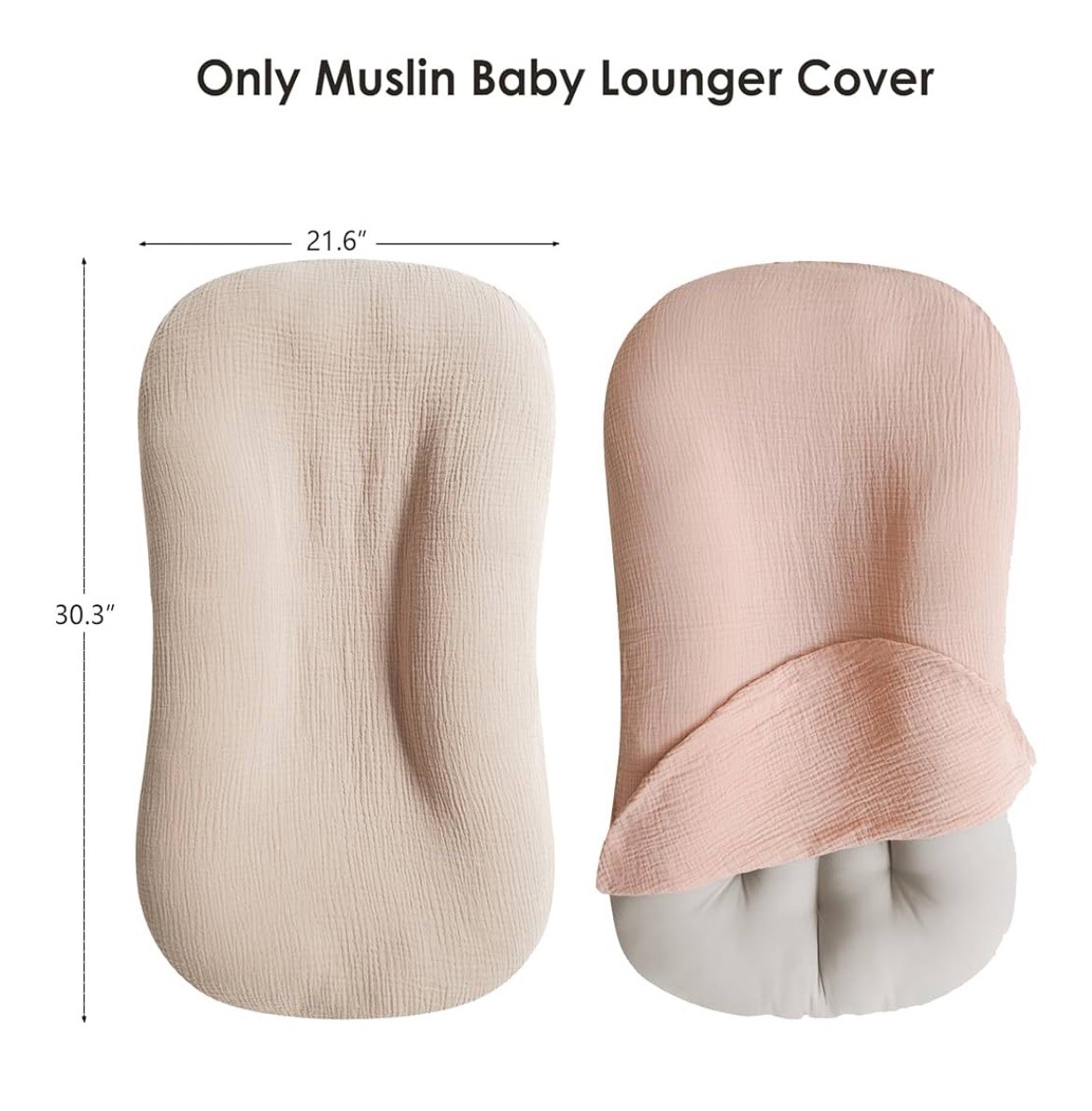 NWOT Muslin Baby Lounger Cover - 2 Pack Organic Cotton Pink Ivory COVERS ONLY