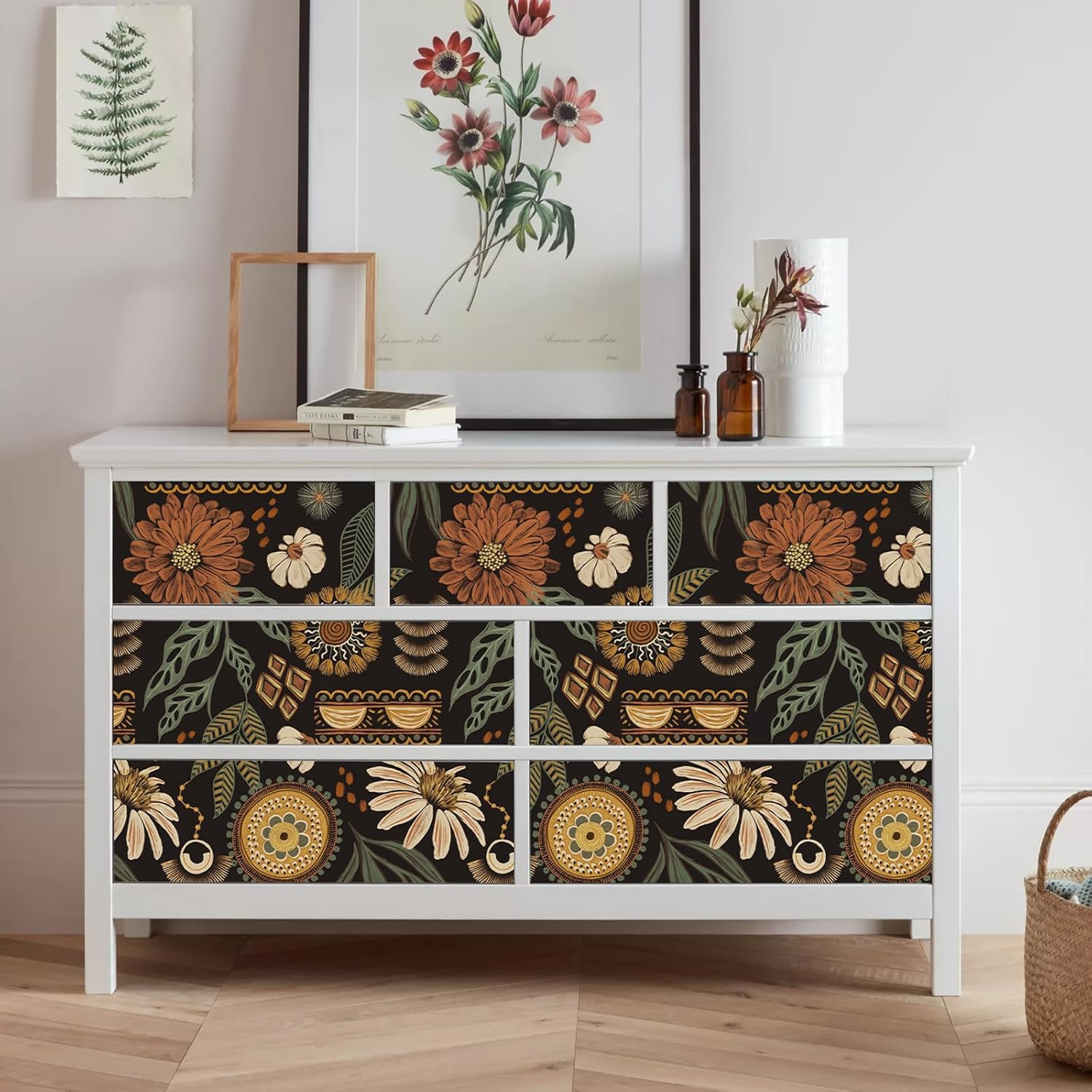 Simon&Siff Boho Wallpaper Peel and Stick, 17.3'' x 80" Sun Floral Retro Removabl