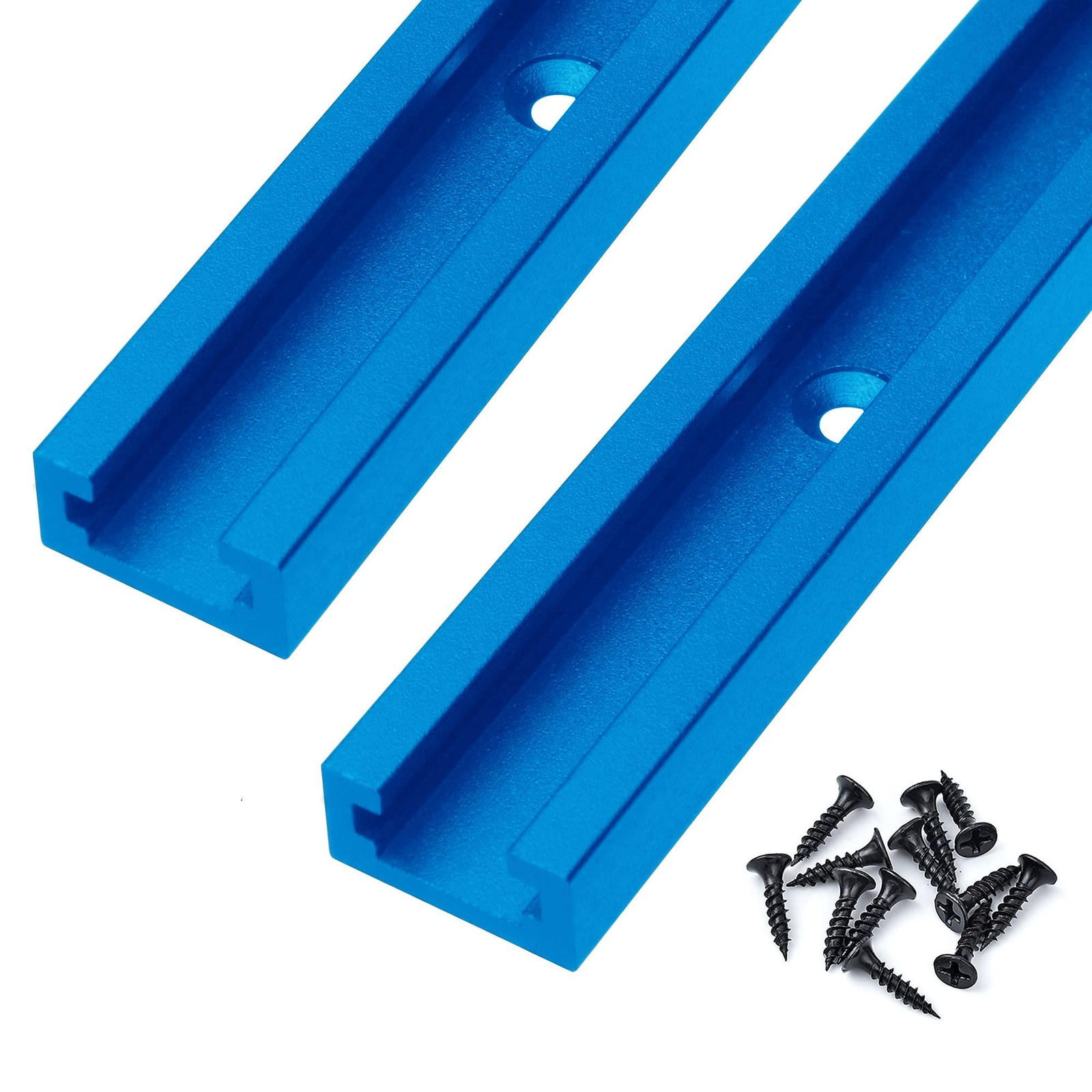 HOTTARGET Aluminum 24 Inch T-Track with Wood Screws–Double Cut 24", Blue