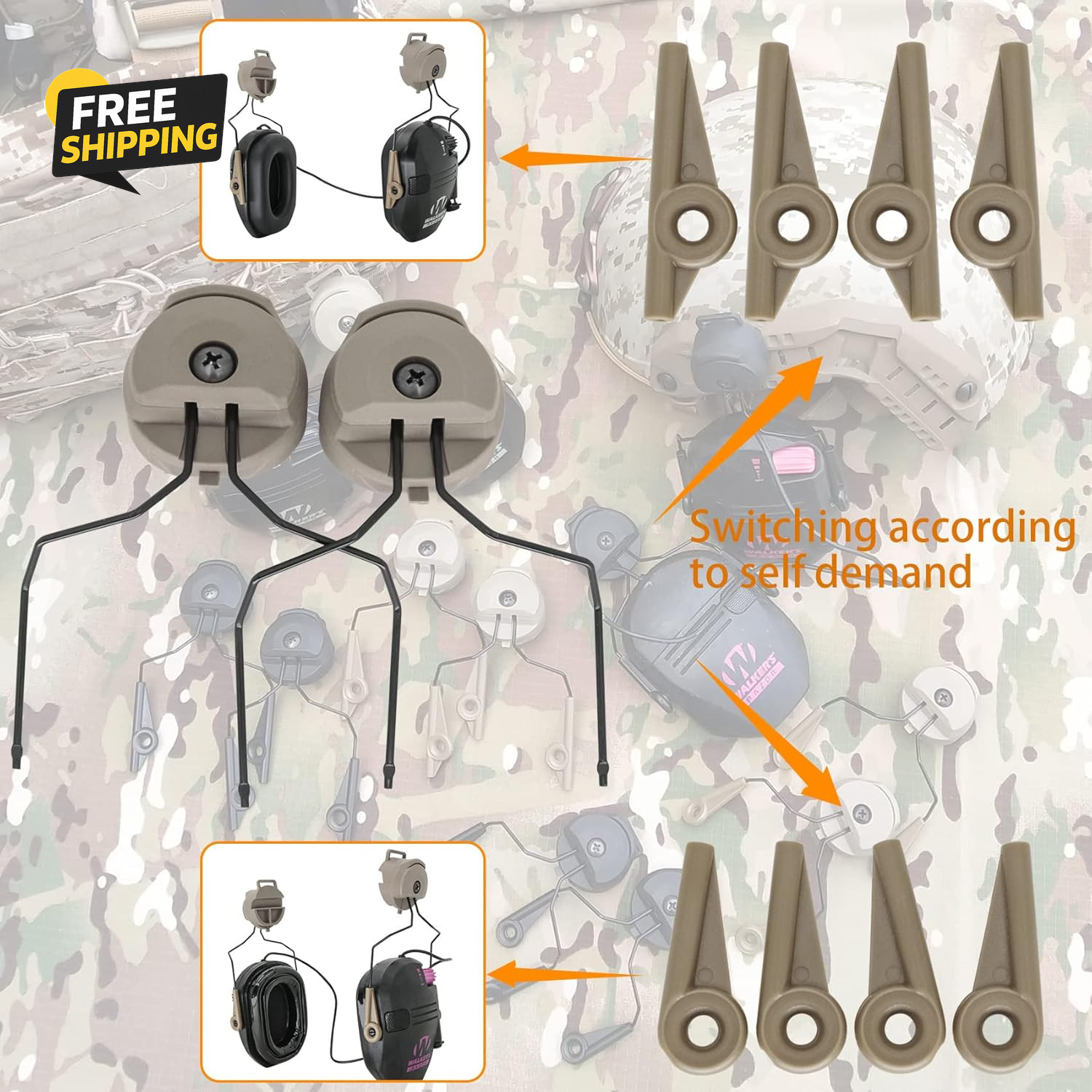 ARC Rail Adapters Accessories for Walker Electronic Earmuffs,1Pair Tan Mounting