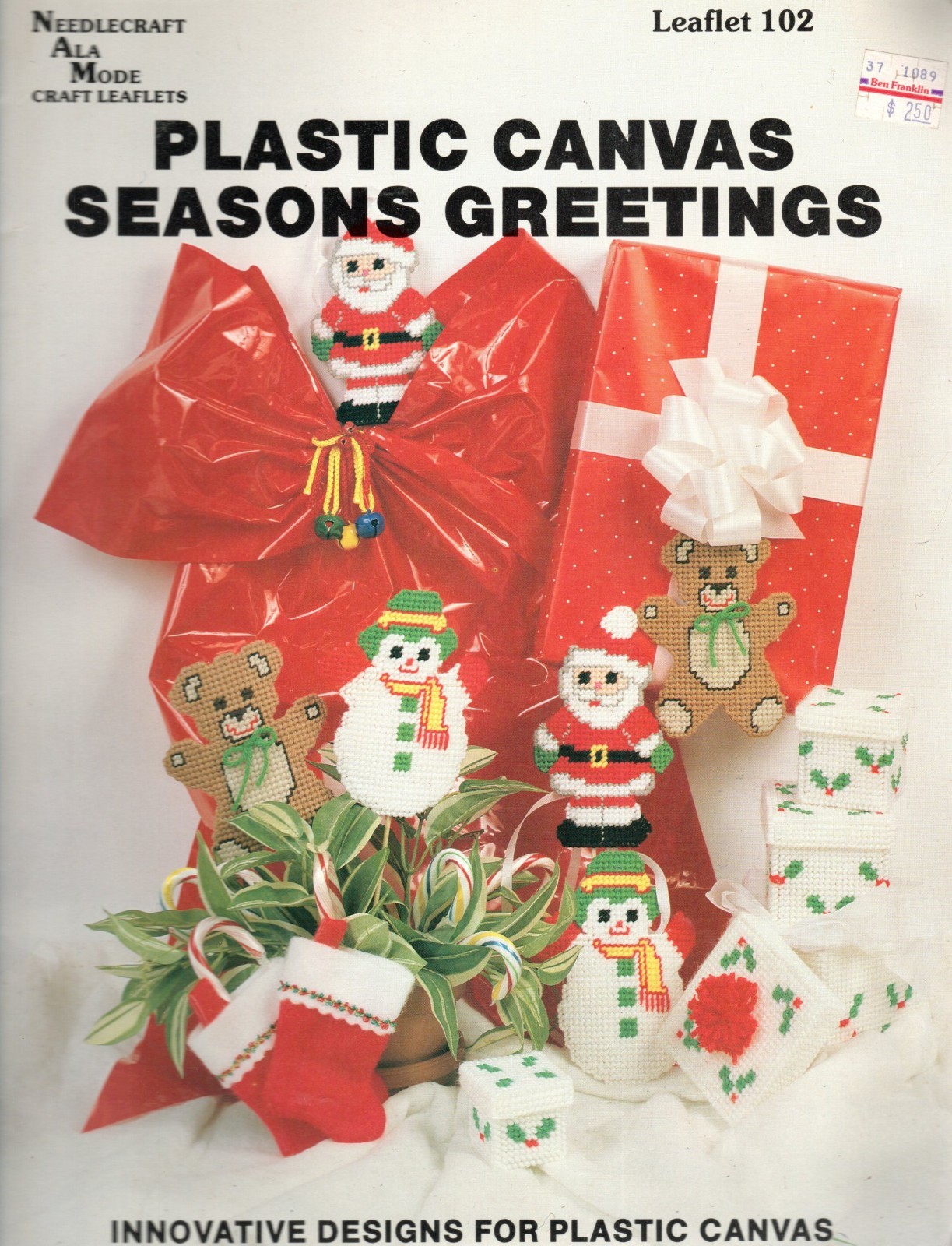 Needlecraft Ala Mode 102 SEASONS GREETINGS Santa Plastic Canvas Pattern Leaflet