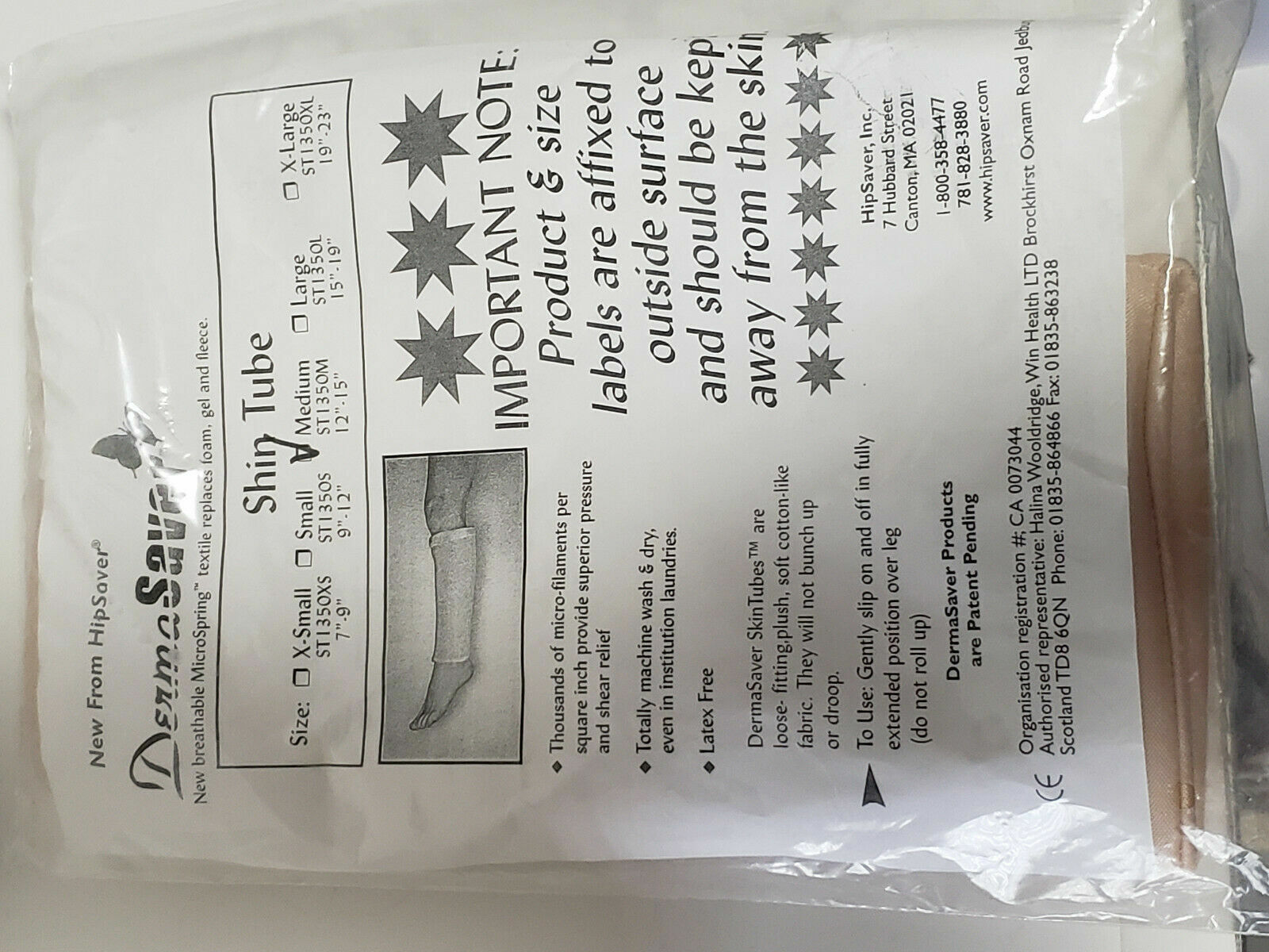 Derma Saver Shin Tube ST1350 Breathable Micro Spring Textile Foam, Small Xlarge