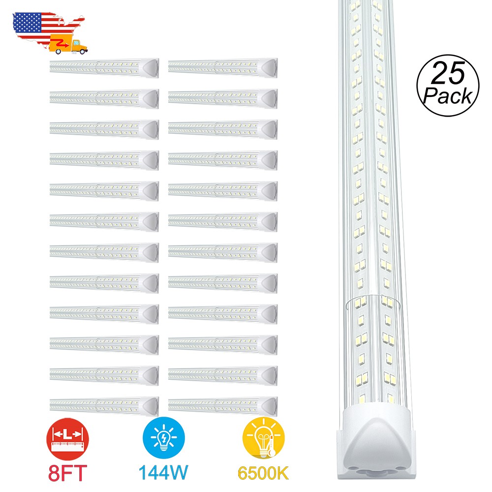 25 Pack Led Shop Light 8' 6500k 144W T8 Integrated Led Tube Lights 8Ft Led Bulbs