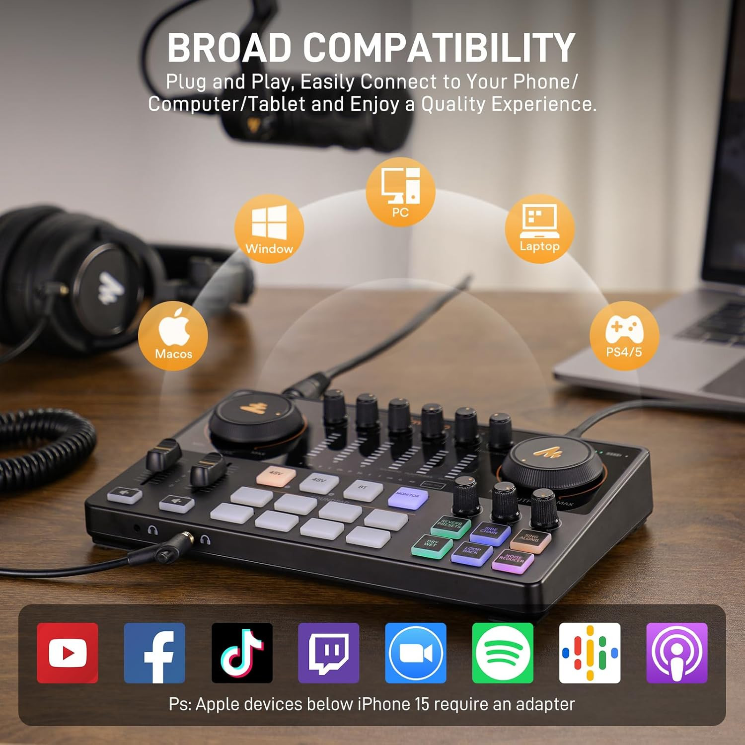 Podcast Equipment Bundle: Audio Interface Mixer with Dual XLR Input for Podcast