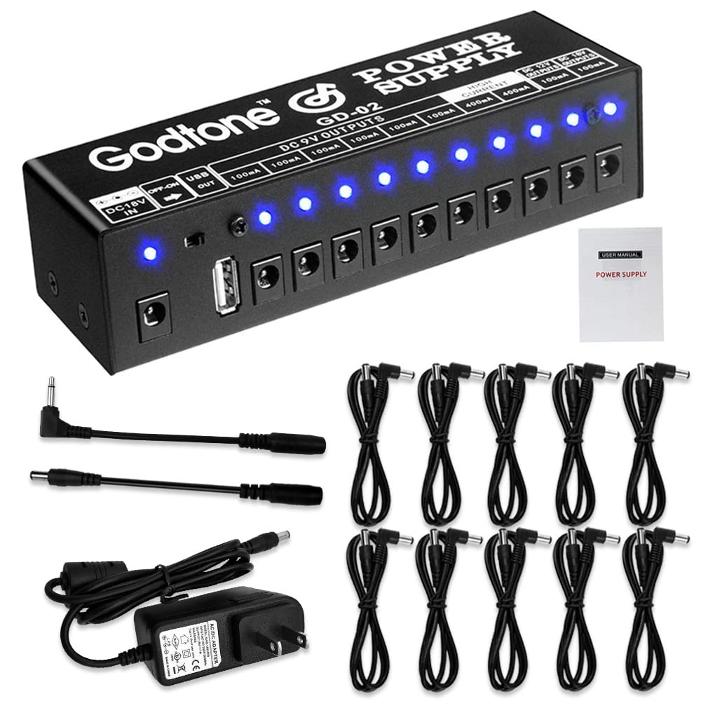 Guitar Pedal Power Supply 10 Isolated DC Output for 9V/12V/18V, 100mA 400mA E...