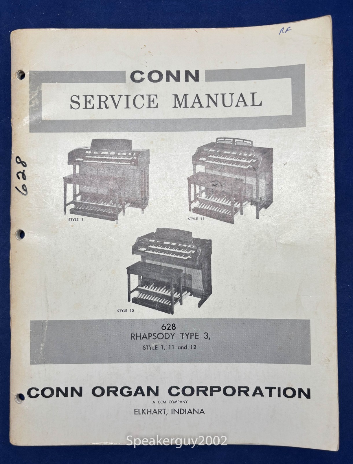 Original Conn Organ Service Manual / Rhapsody 628 Type 3 -- CS2