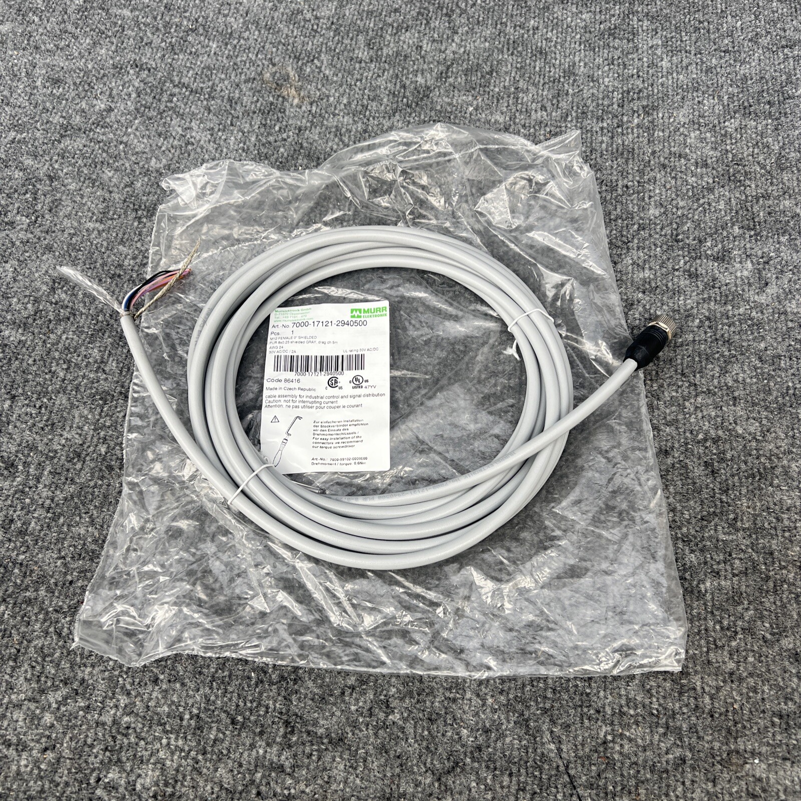 Murr Elektronik 7000-17121-2940500 M12 Female  5 m Industrial Sensor Cable  New