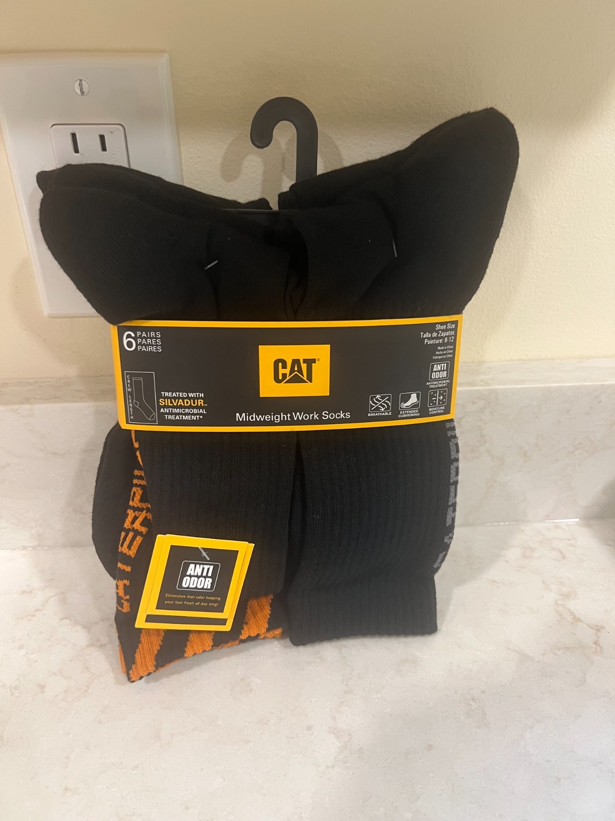 NEW 6 PAIR PACK MENS CATERPILLAR MID WEIGHT CREW WORK SOCKS SIZE 8-12 CUSHIONED