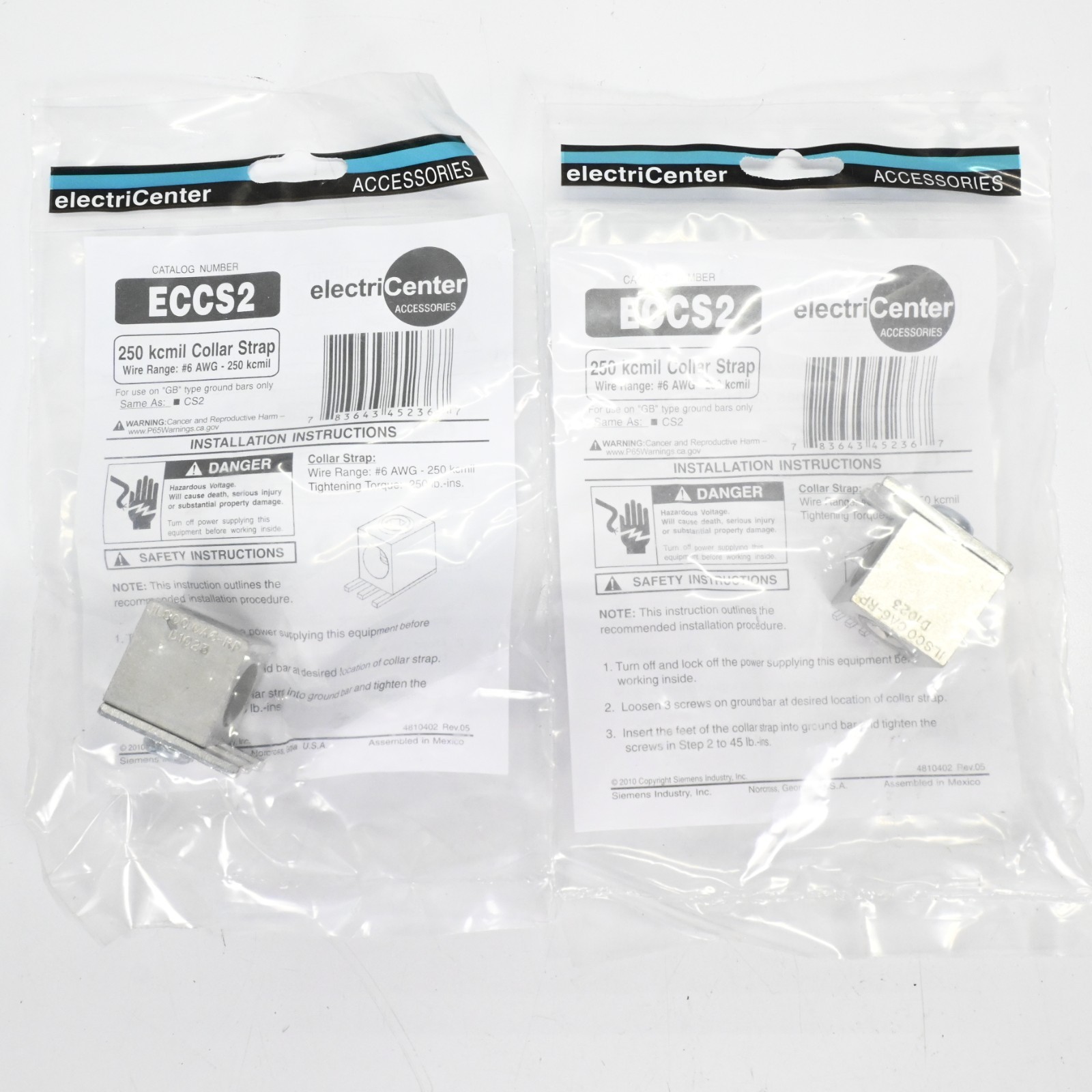 (2 QTY) SIEMENS ECCS2 Ground Bar Lug Kit #6-250 MCM , Silver