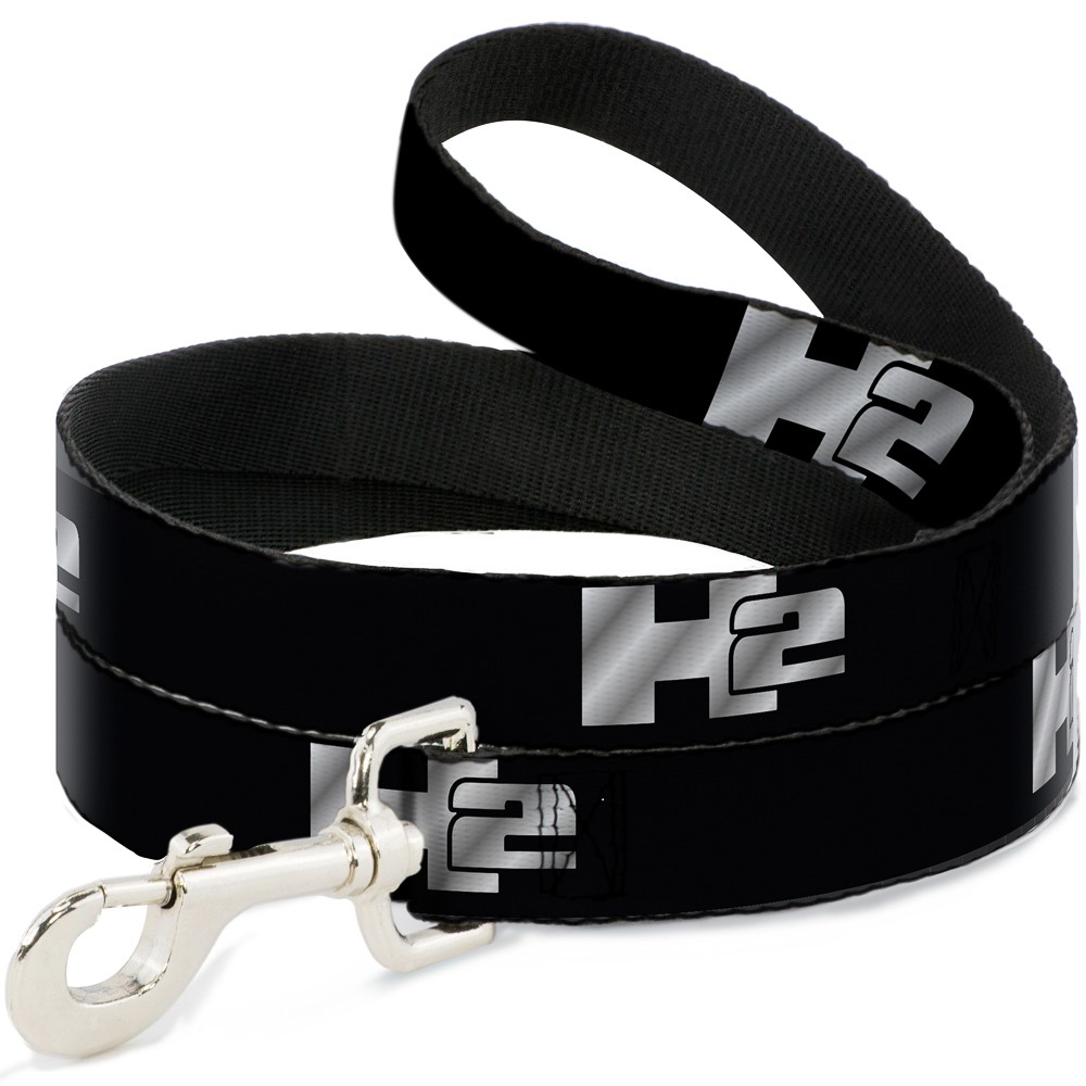 Dog Leash H2 Black/Silver Logo REPEAT NARROW 0.5"
