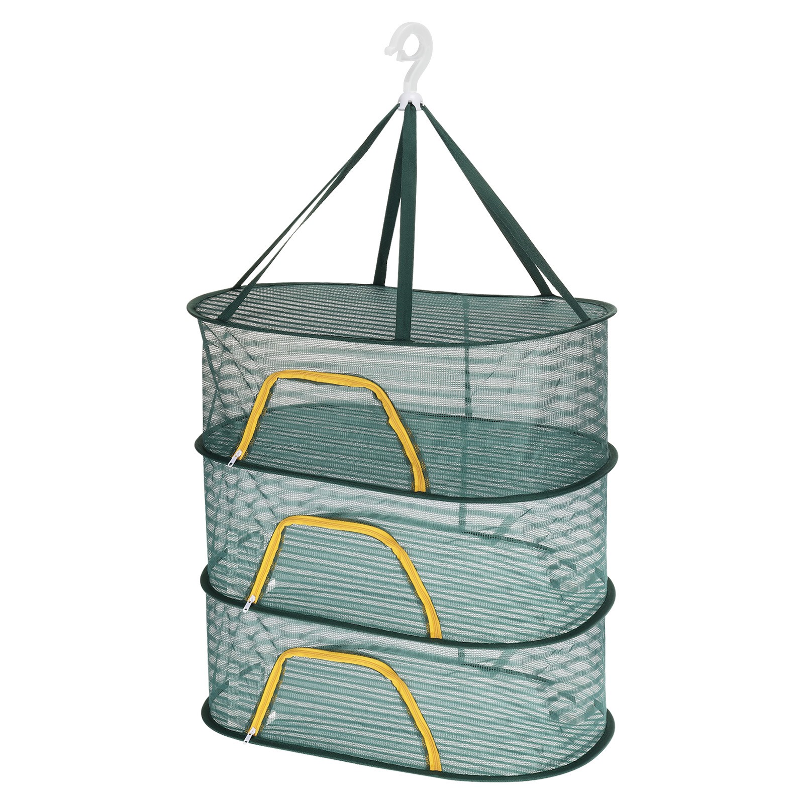 Folded Mesh Clothes Hanging Dryer, 3-Tier Sweater Drying Rack, Dark Green