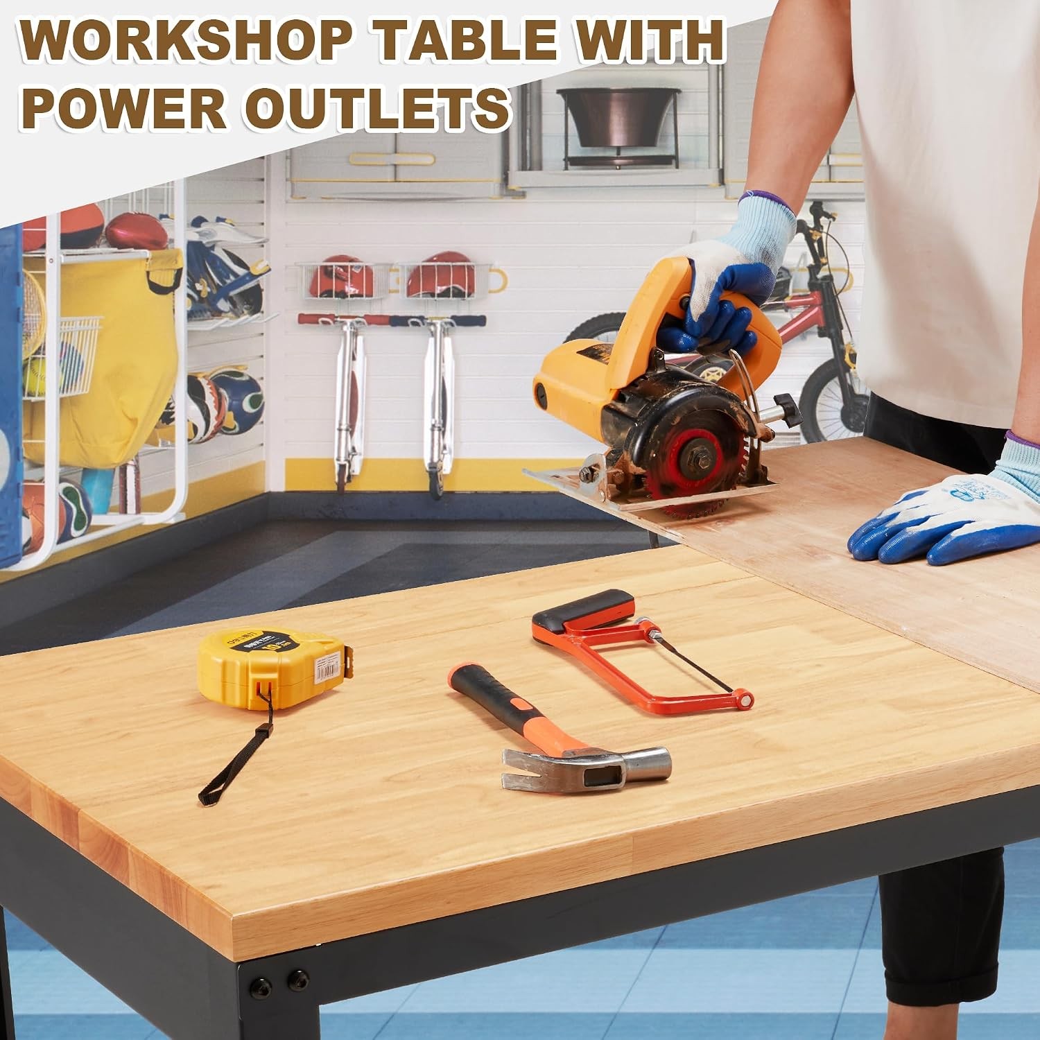 Height Adjustable Workbench 48"x 24" 2000 Lbs Capacity Solid Wood Work Station