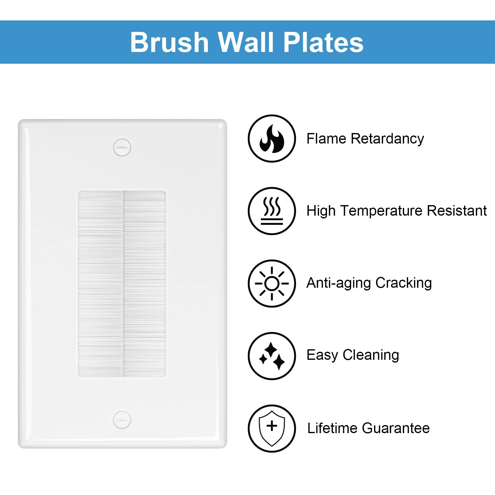 iwillink Brush Wall Plate (2 Pack), Cable Pass Through Plate, 2pack, White