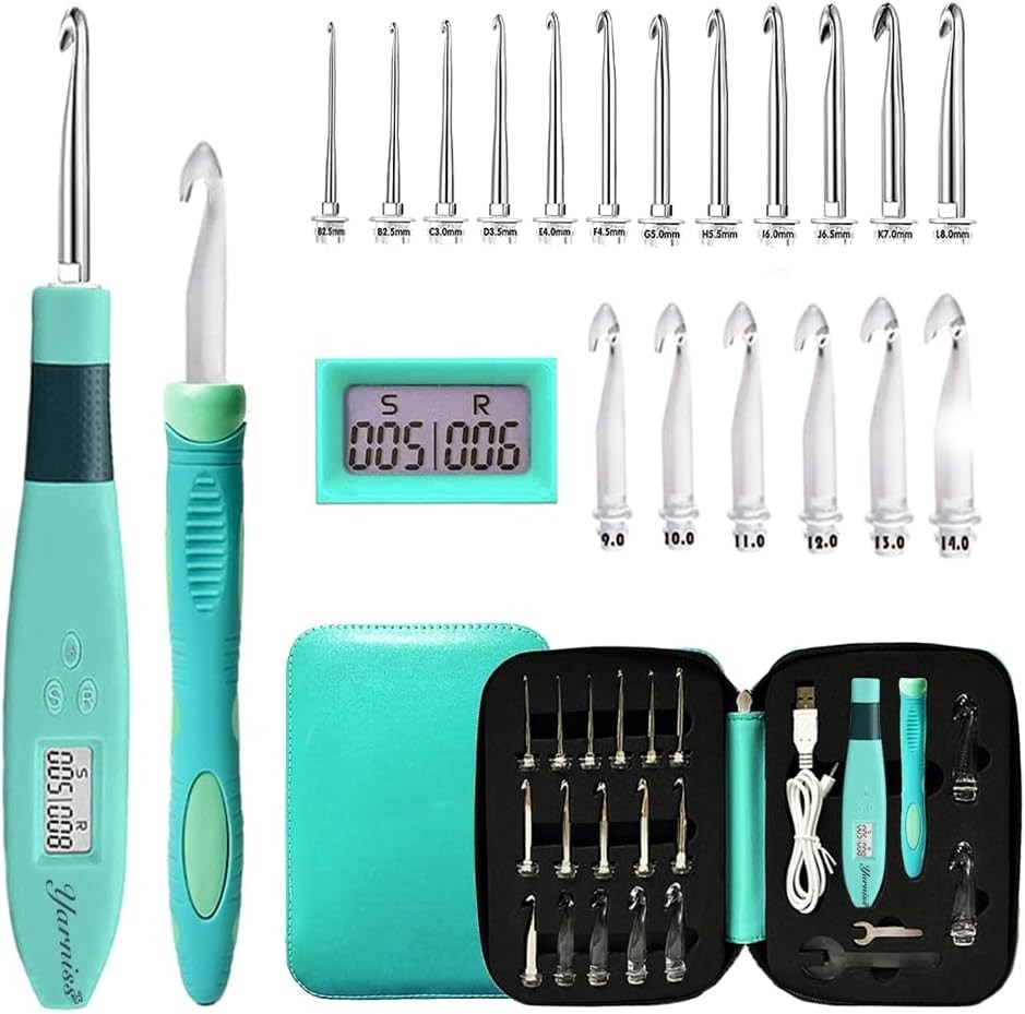 18 Size Counting Crochet Hooks with Light, Digital Counter Crochet Hooks Set ...