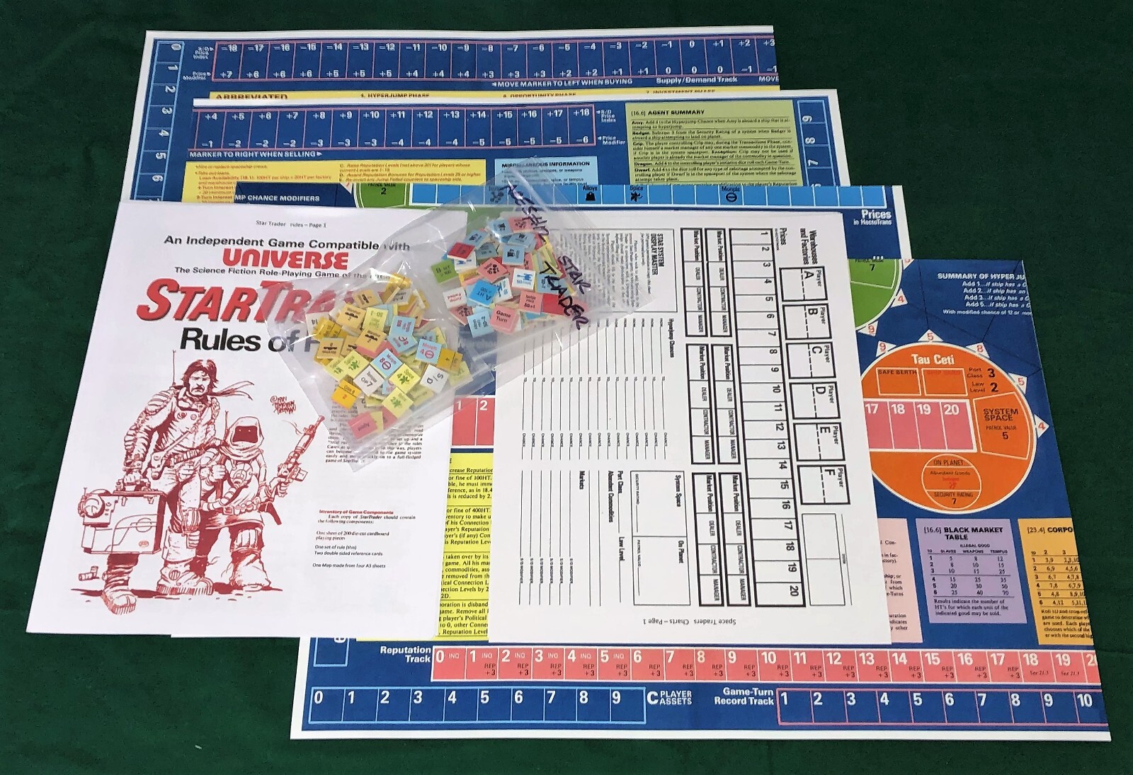 Star Trader, Sci-Fi, Trading from Ares #12, 200 counter + 4 maps + Rules + table