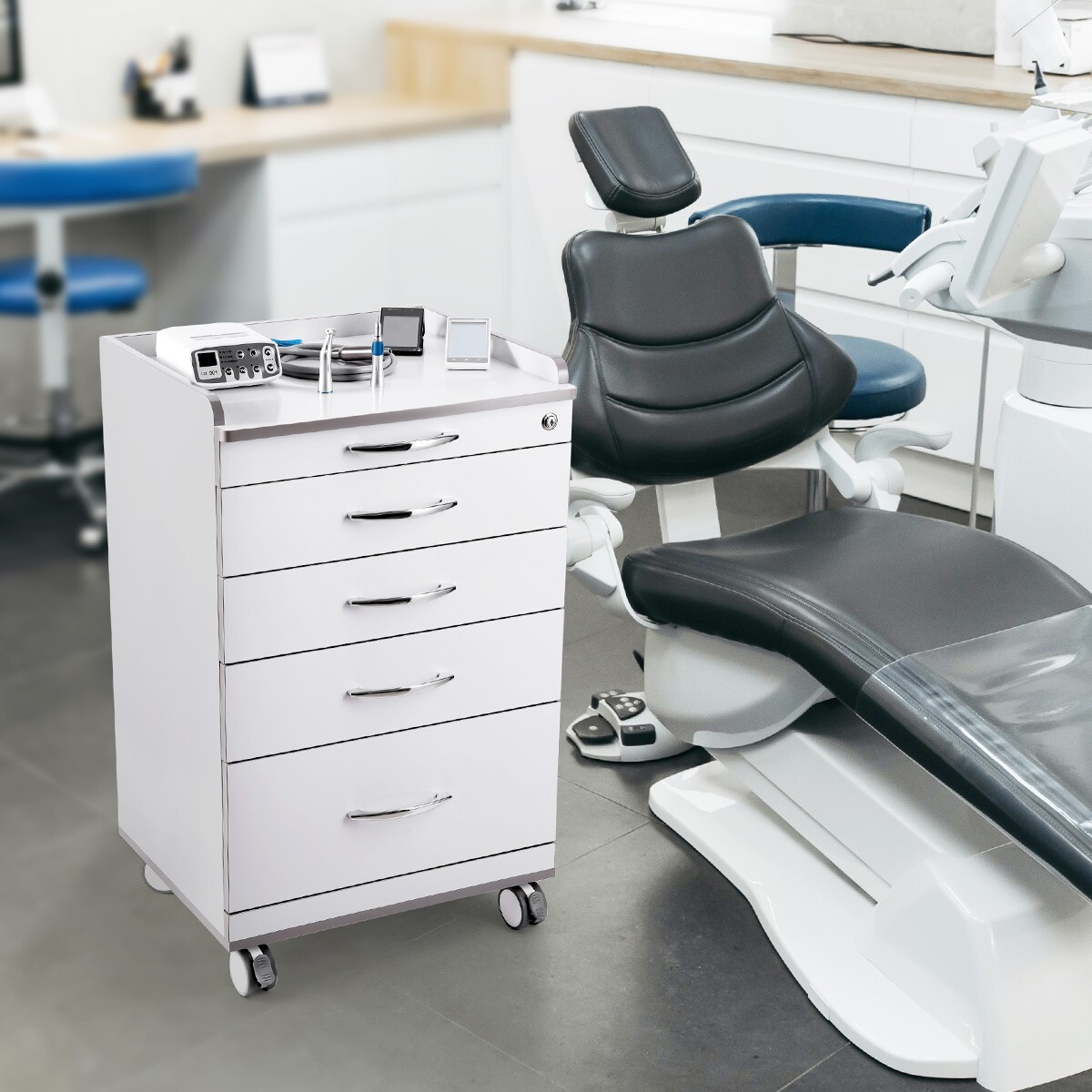 Dental Trolley Mobile Medical Tool Cart Storage Cabinet with Socket 4 Drawers