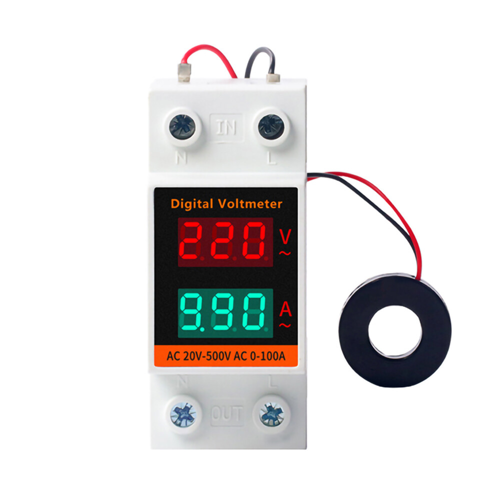 Din Rail LCD Digital Voltmeter Ammeter Electricity Meter AC 60-500V 0.00-99.9A