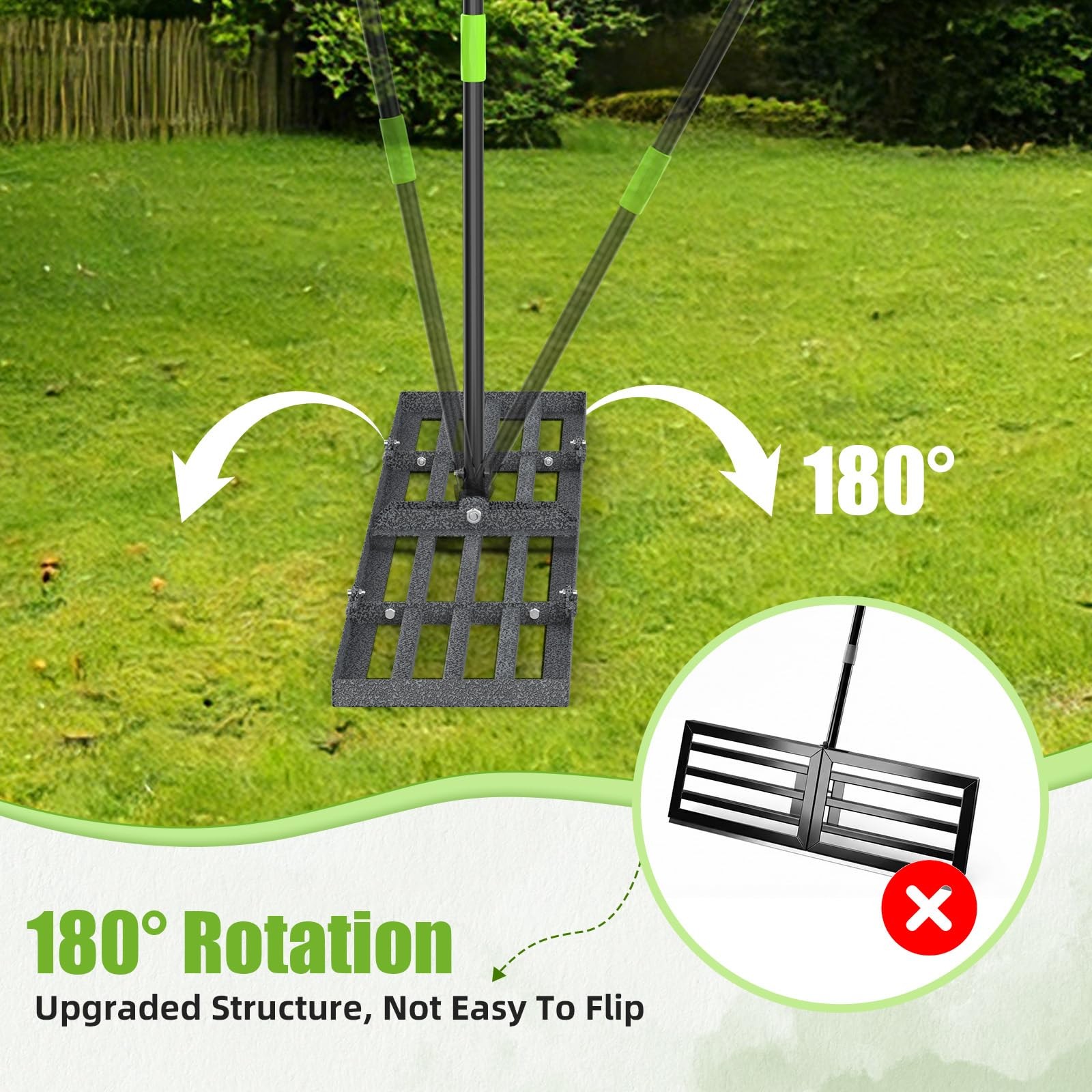 48×10 Anti-Flip Lawn Leveling Rake,76” Adjustable Handle