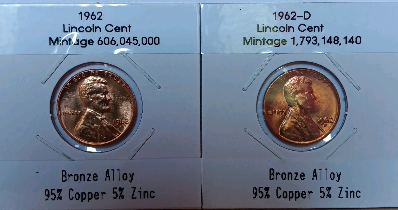 1962 P & D  - Lincoln Memorial Cents- Briliant Uncirculated ( 2 Coin Set )