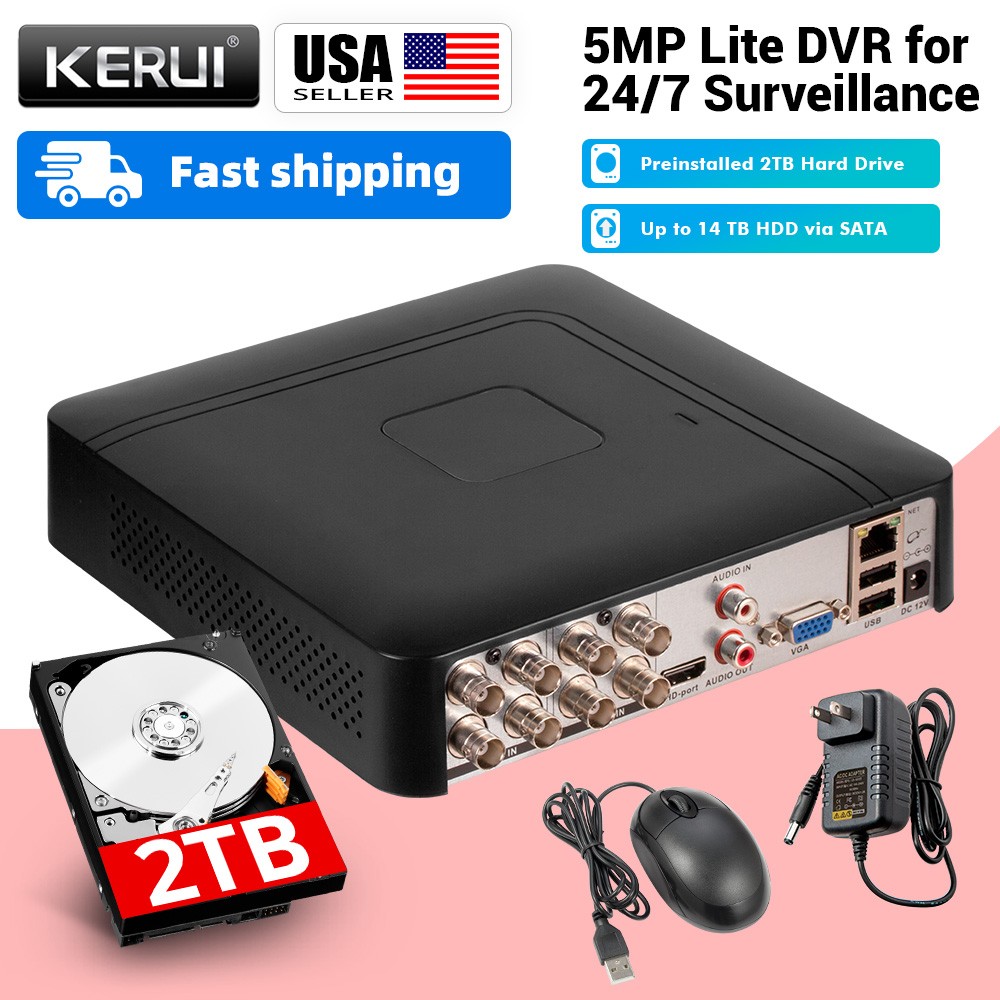 1080P 8 Channel 5 IN 1 DVR H.265+ Security Recorder 2TB HDD Indoor Outdoor CCTV