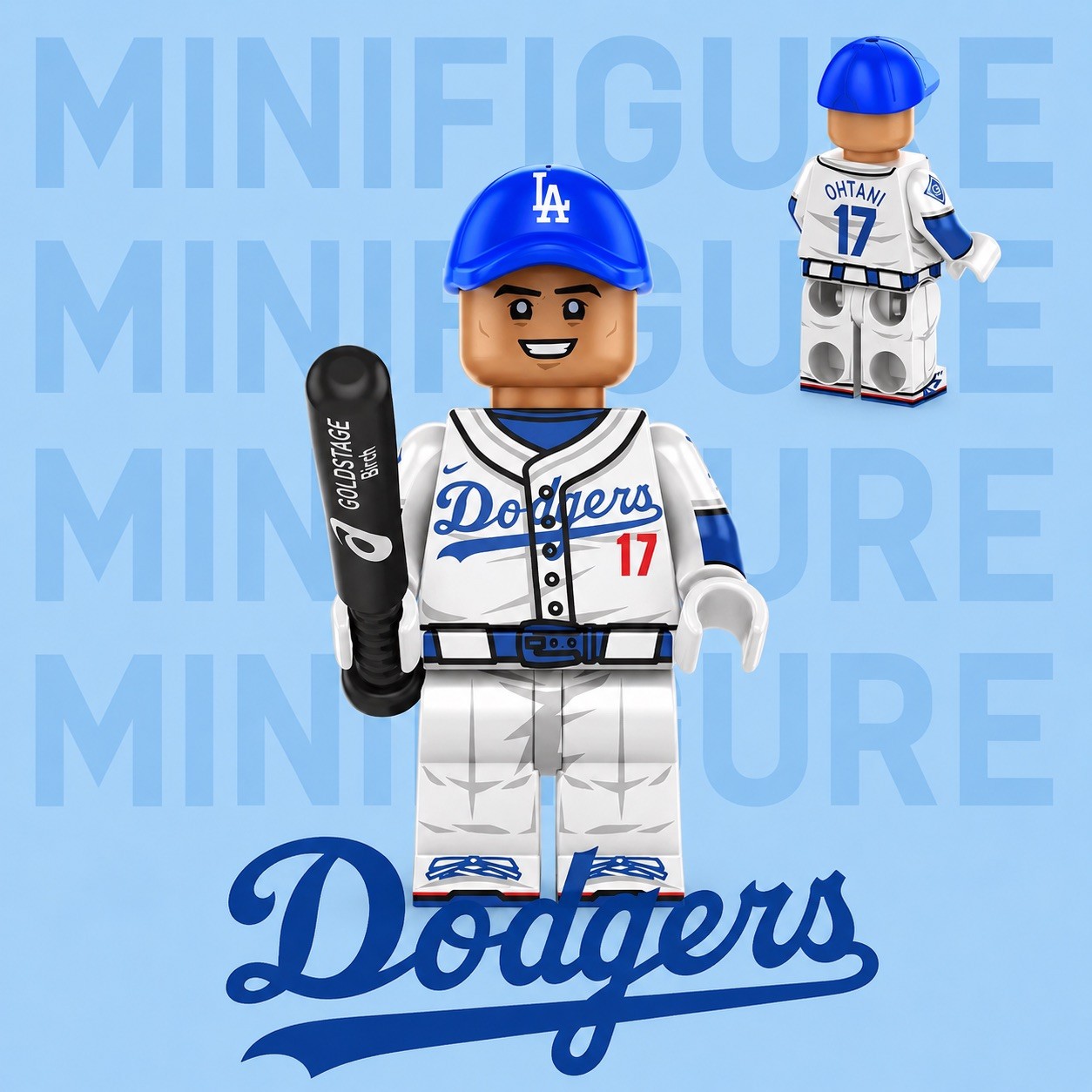 Custom Shohei Ohtani inspired minifigure Dodgers #17 uniform includes baseplate
