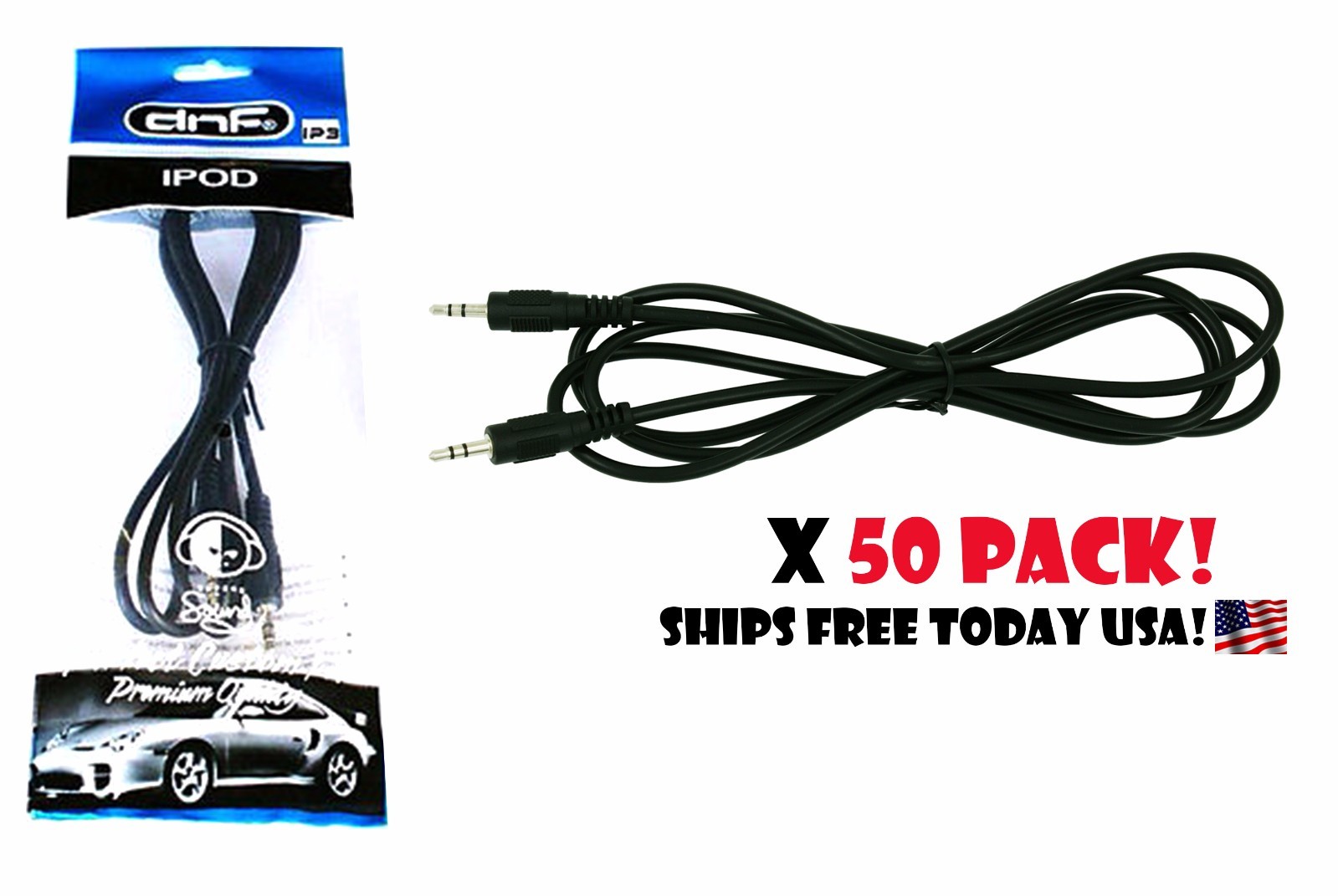 50 Pack 5 Feet 3.5mm Auxiliary Aux Male to Male Stereo Audio Cable iPod Car MP3
