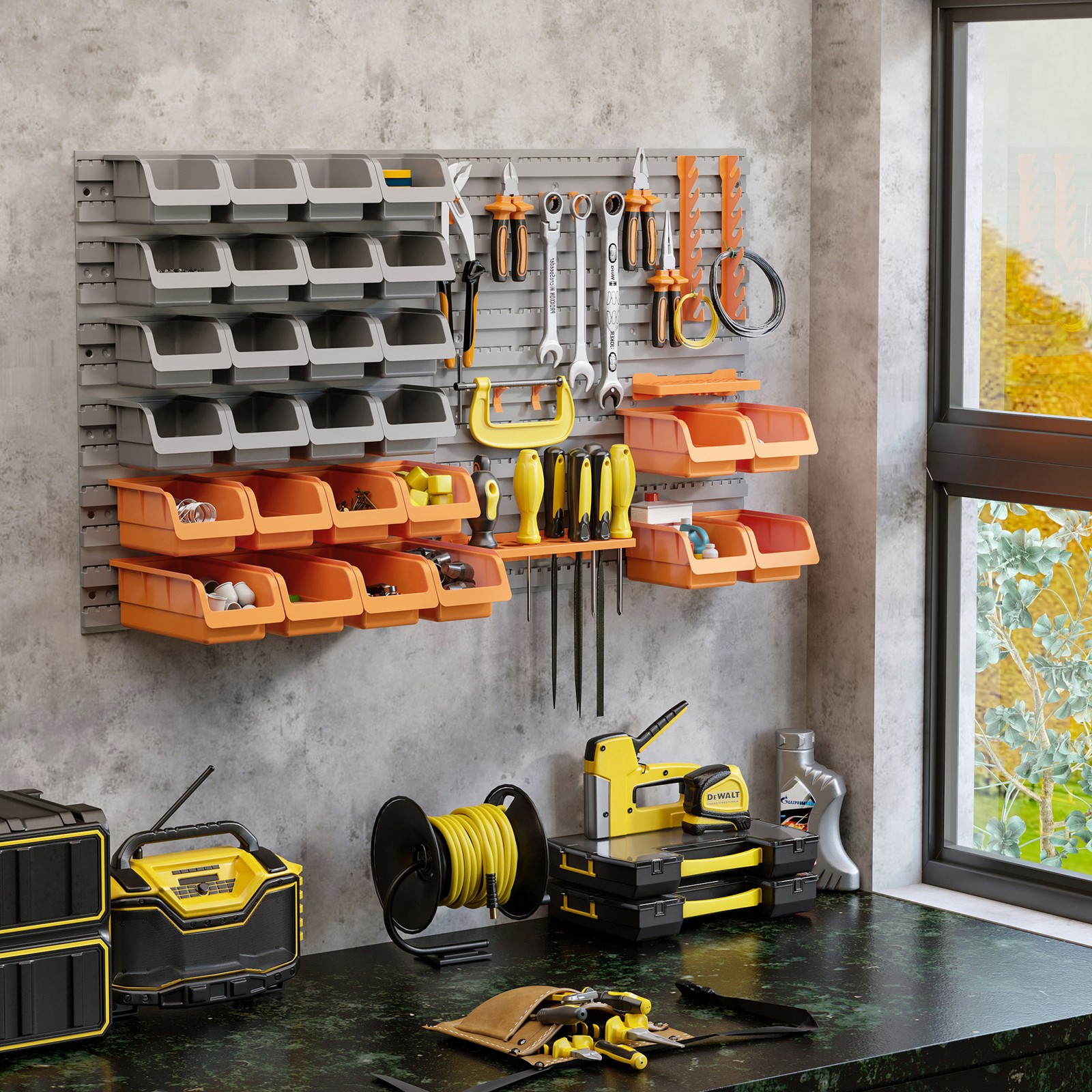 DURHAND 44 Piece Wall Mounted Pegboard Tool Organizer Rack Kit with Various Size