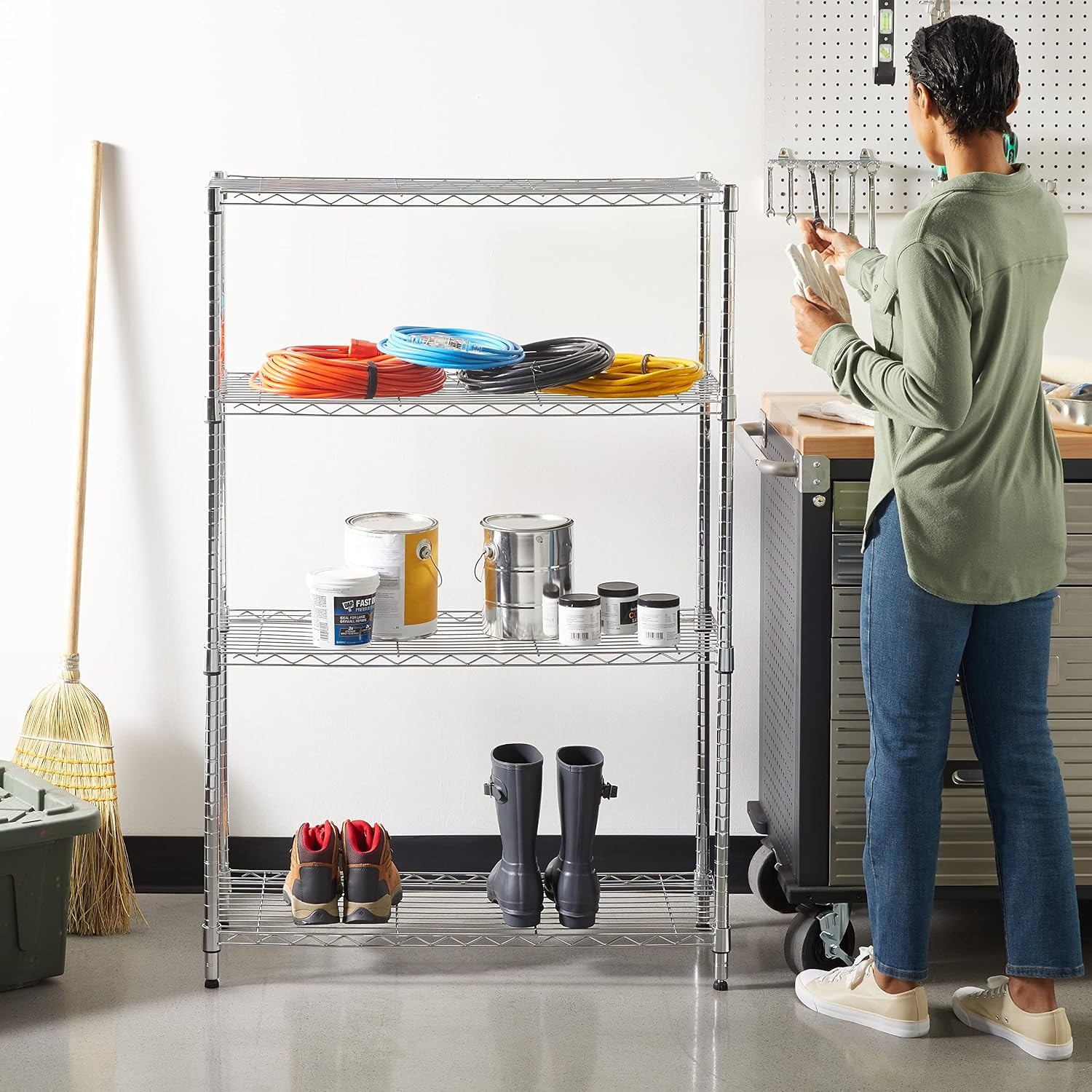4 Shelf Adjustable Steel Wire Rack Storage Shelving Unit Chrome Silver