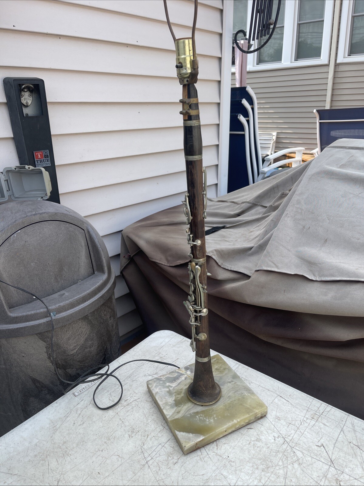 Vintage AIRLINE Pichard Clarinet lamp Electric repurposed Mounted On Onyx Base
